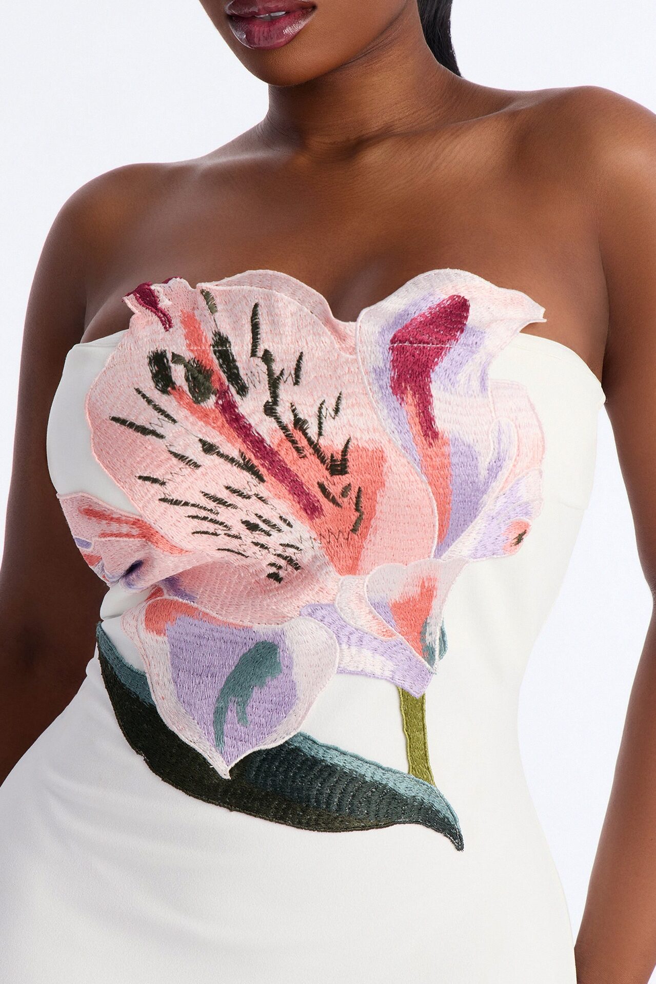 Azalea Floral Embroidered Midi Dress - White/Pink