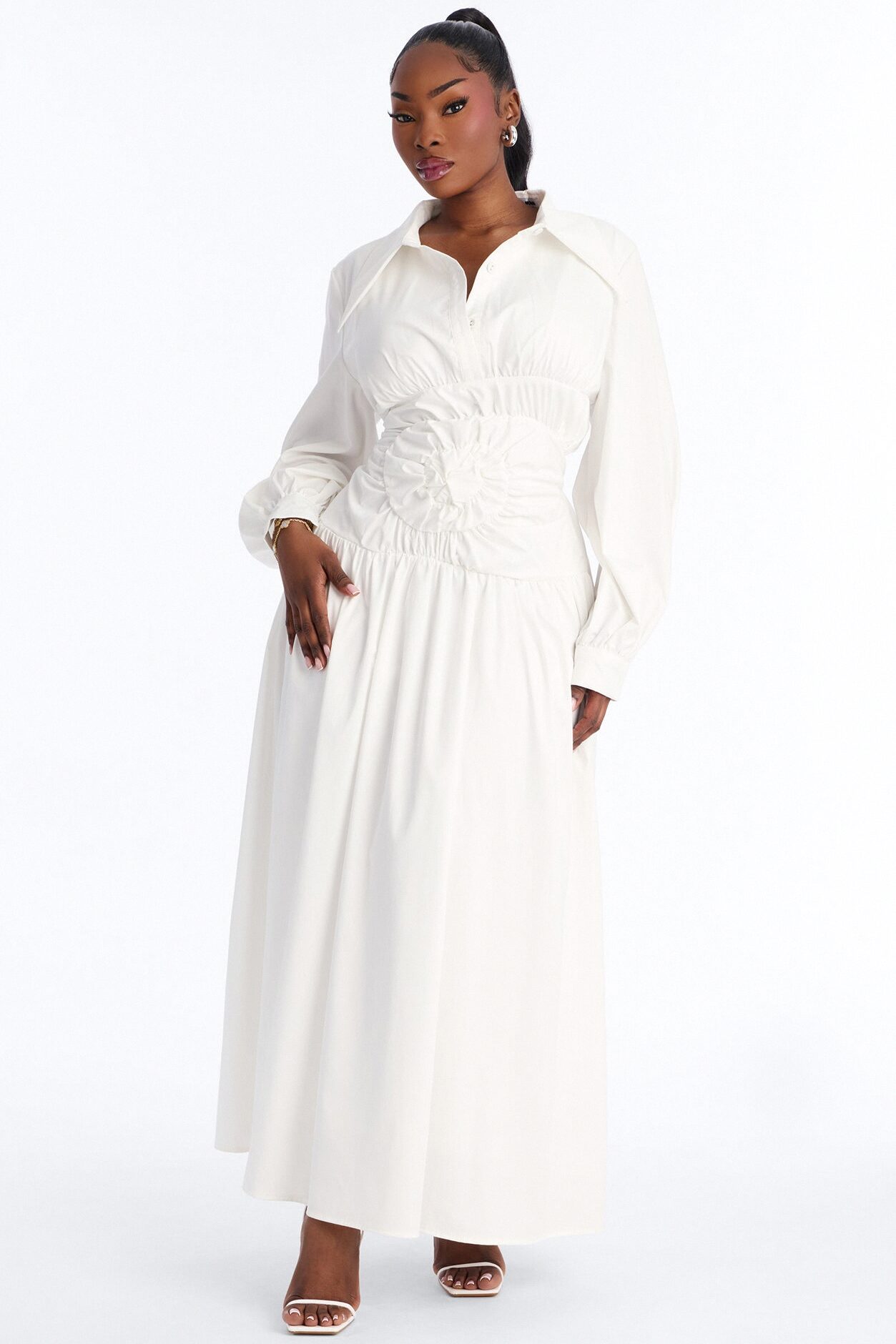 Muse In Motion Ruched Maxi Dress - White