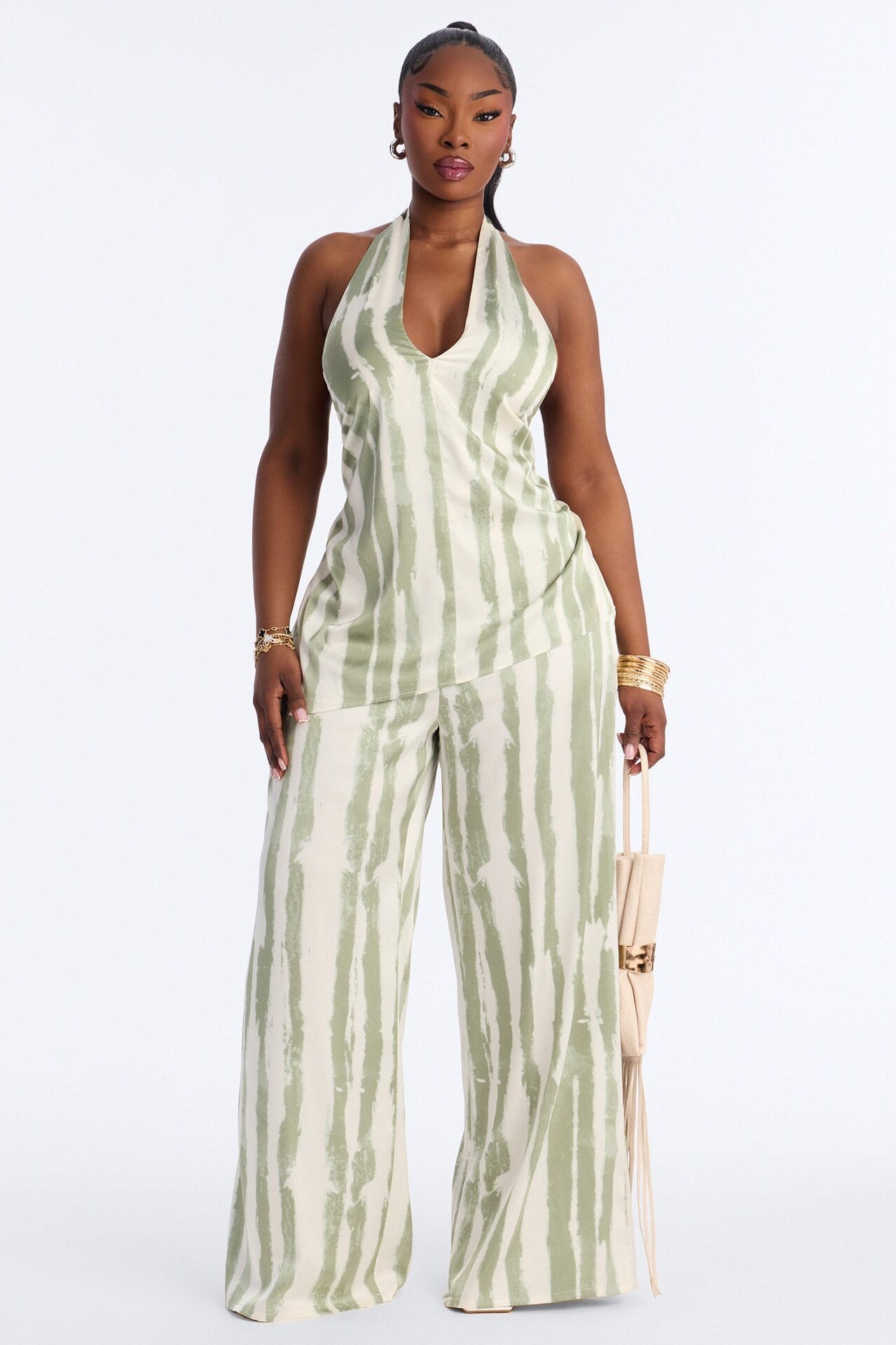 Glimmer Muse Halter Pant Set - Green/combo