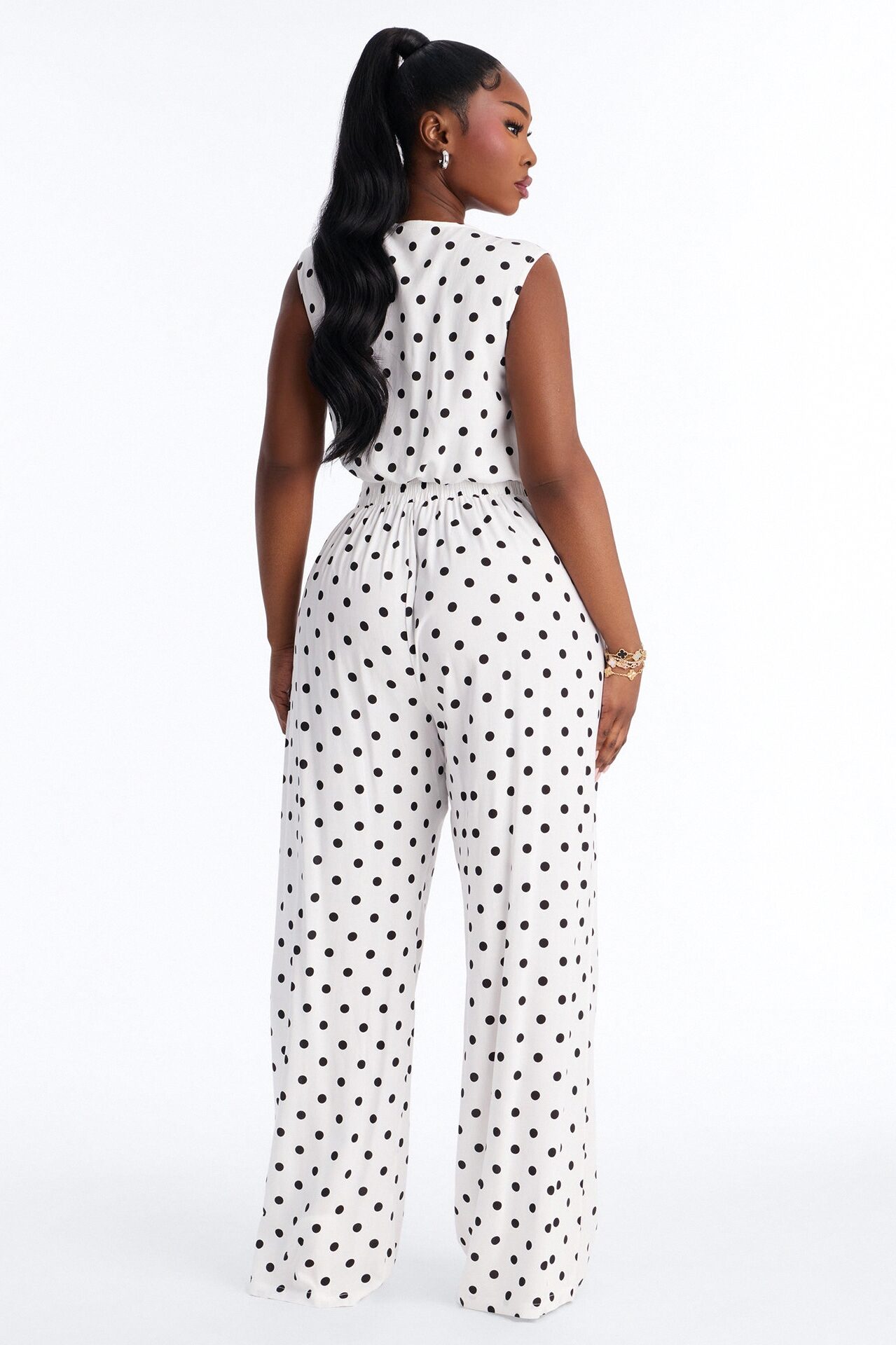 Gemma Polka Dot Wide Leg Pant Set - White/Black