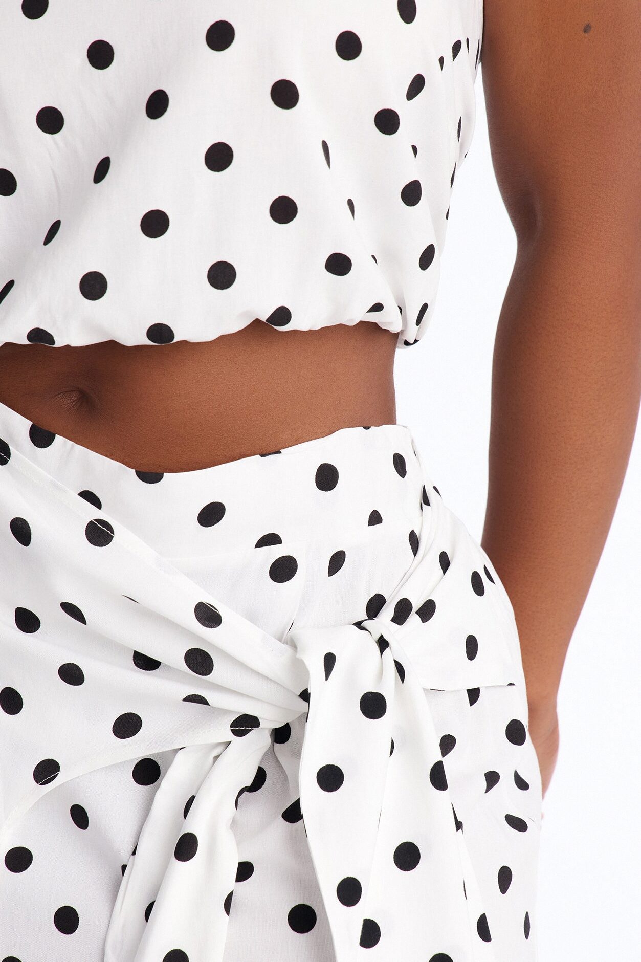 Gemma Polka Dot Wide Leg Pant Set - White/Black