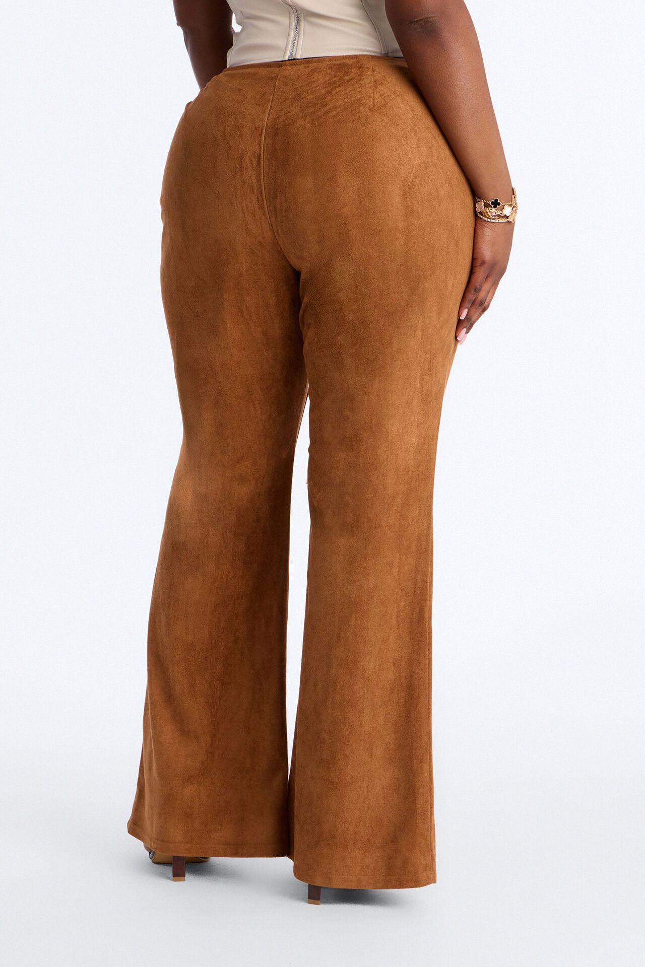 Out West Faux Suede Lace Front Straight Leg Pant - Camel