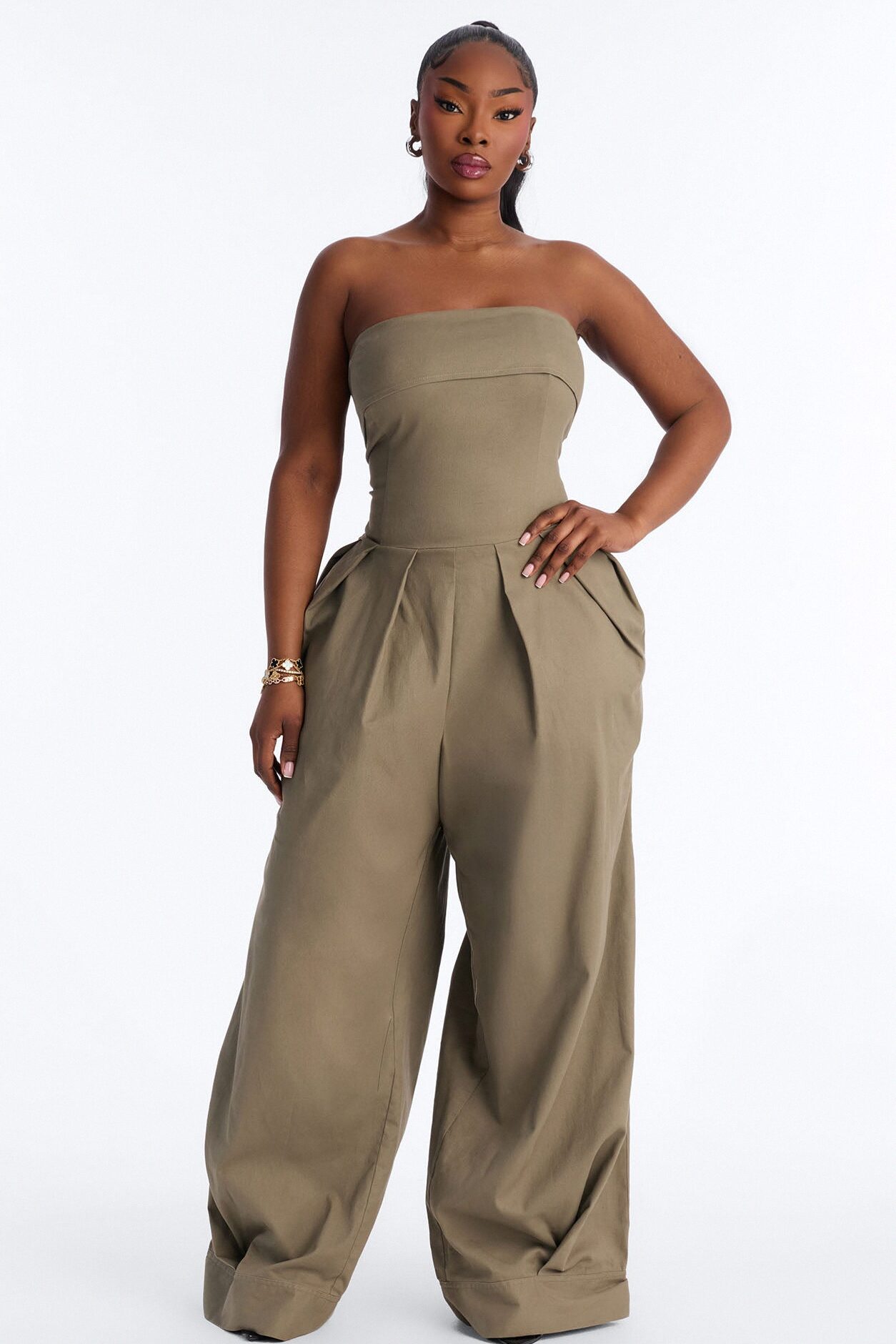 Iman Twil Wide Leg Jumpsuit - Olive