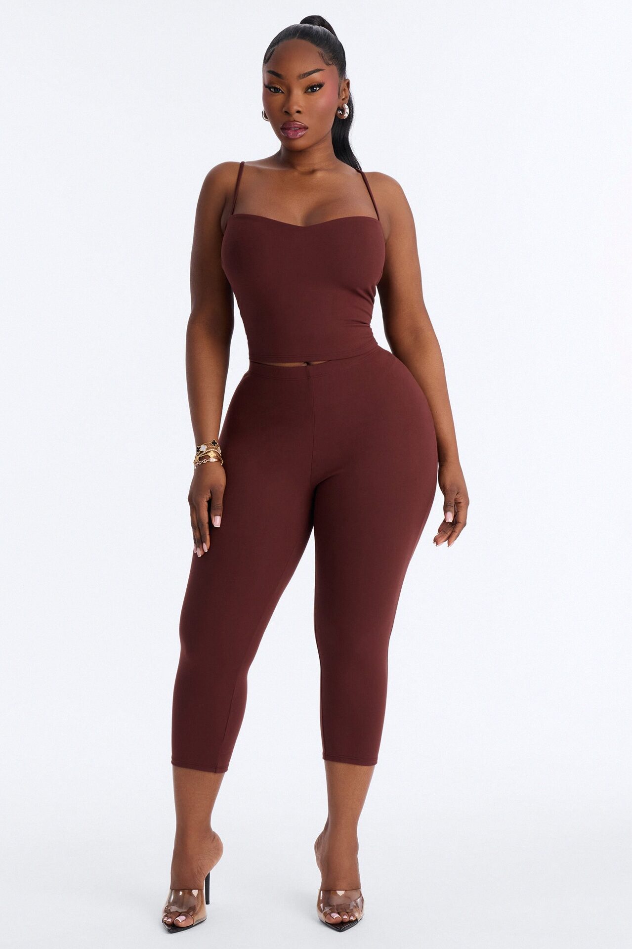Mila Tank Top Capri Set - Brown