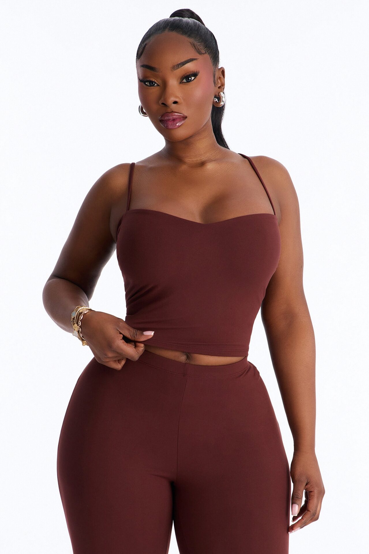 Mila Tank Top Capri Set - Brown