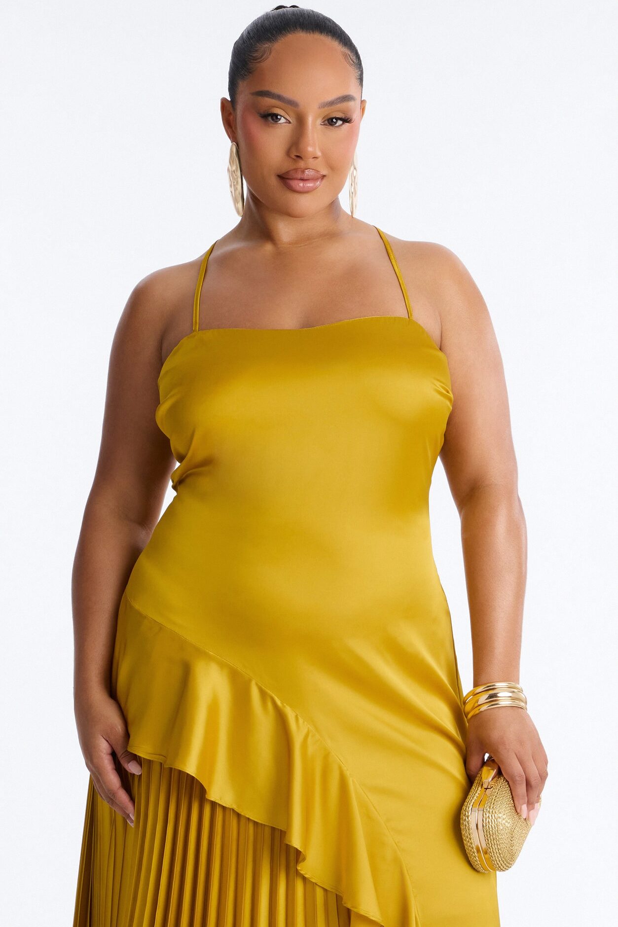 Veronica Pleated Ruffle Satin Gown - Gold