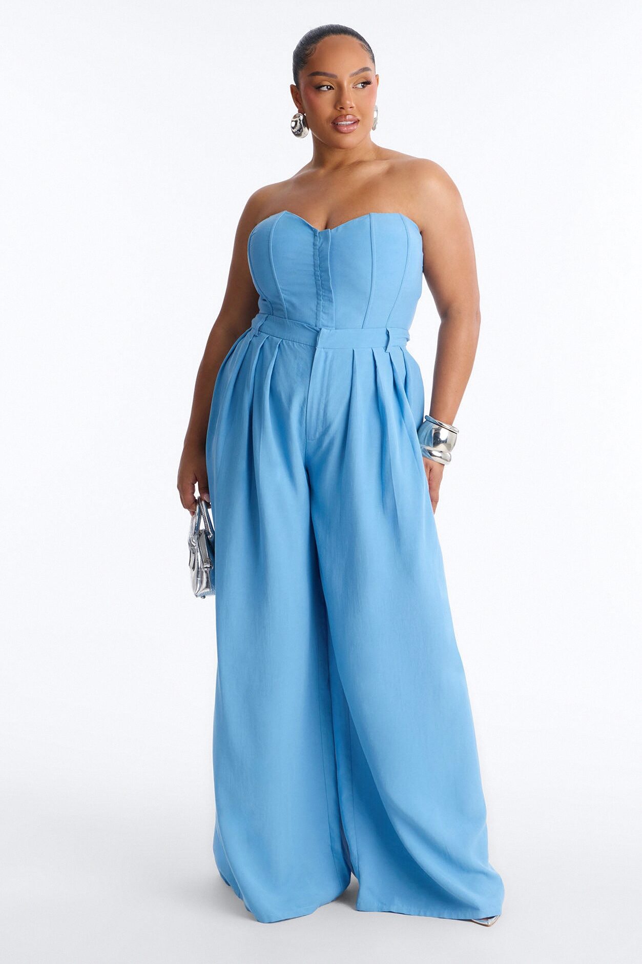 Jenine Corset Wide Leg Pant Set - Slate Blue