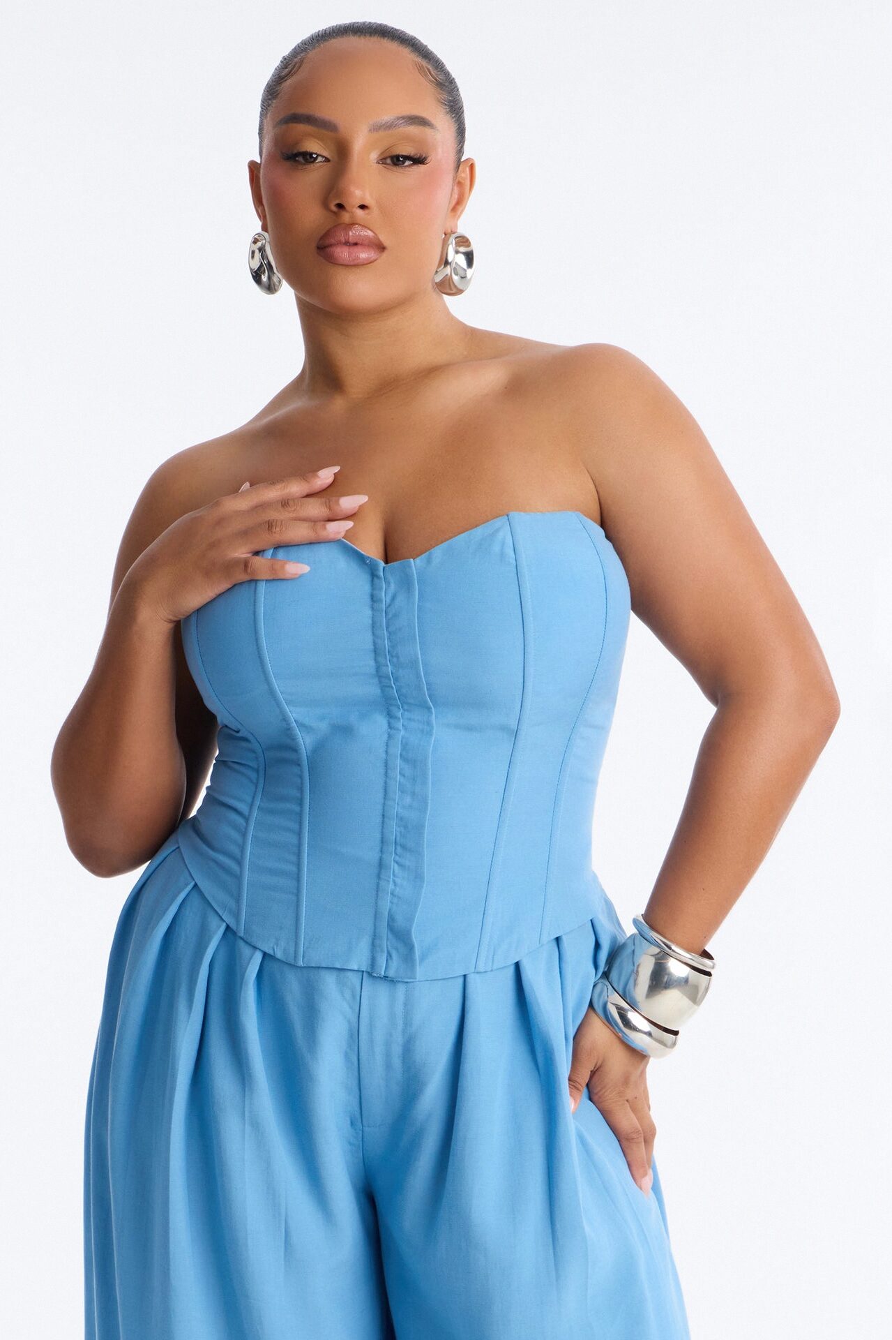 Jenine Corset Wide Leg Pant Set - Slate Blue