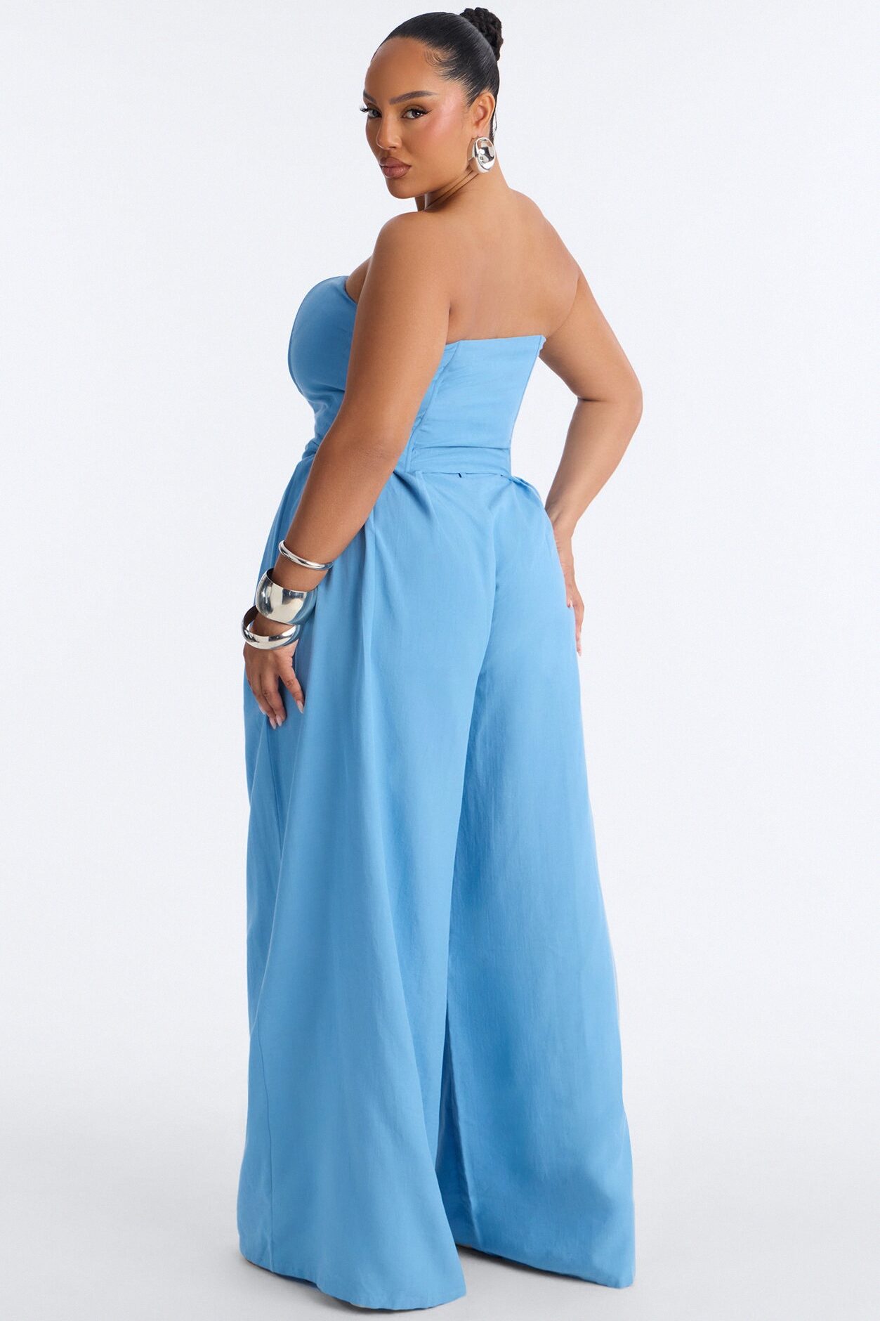 Jenine Corset Wide Leg Pant Set - Slate Blue