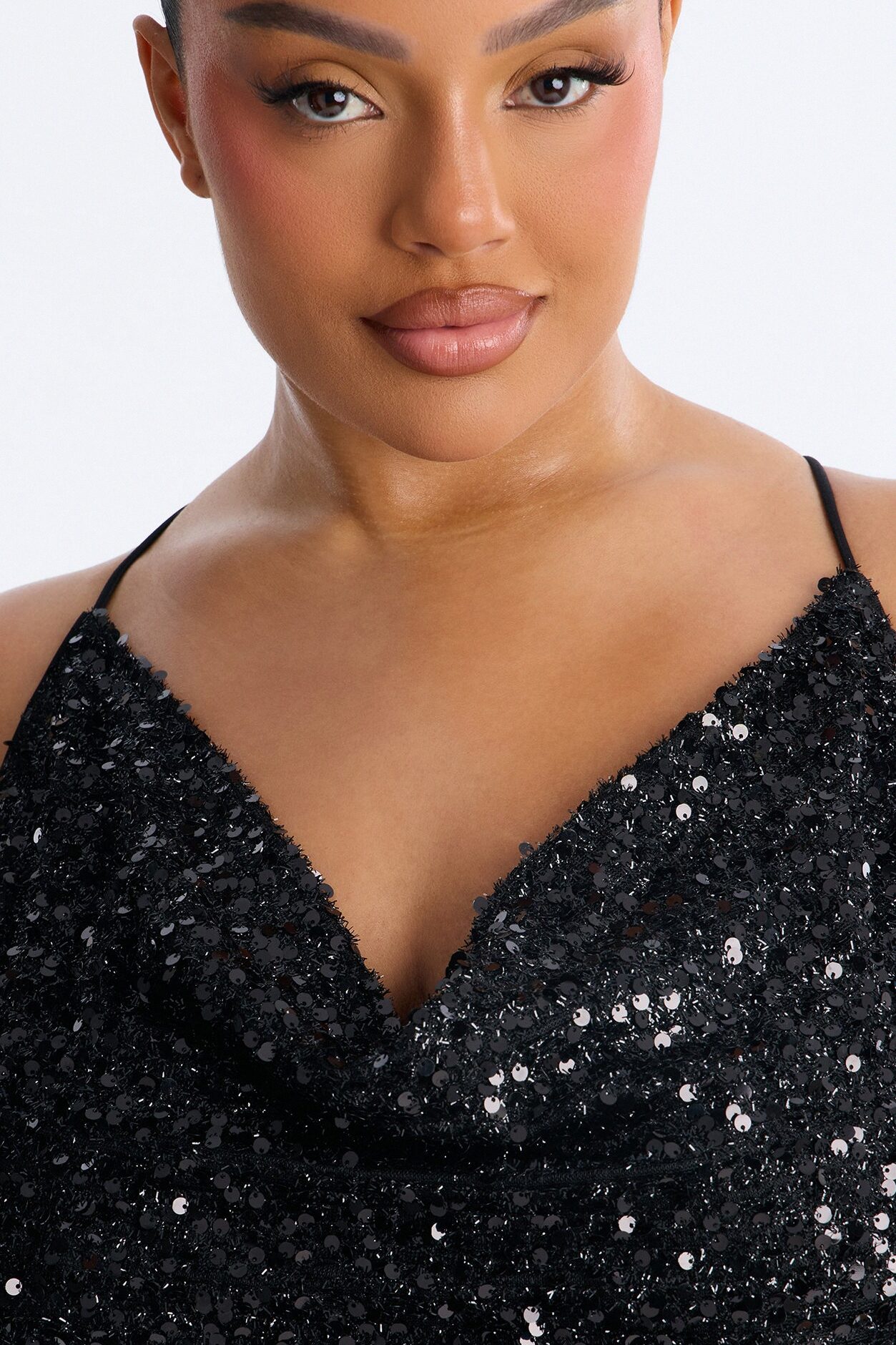 Zoey Feathered Sequin Midi Dress - Black