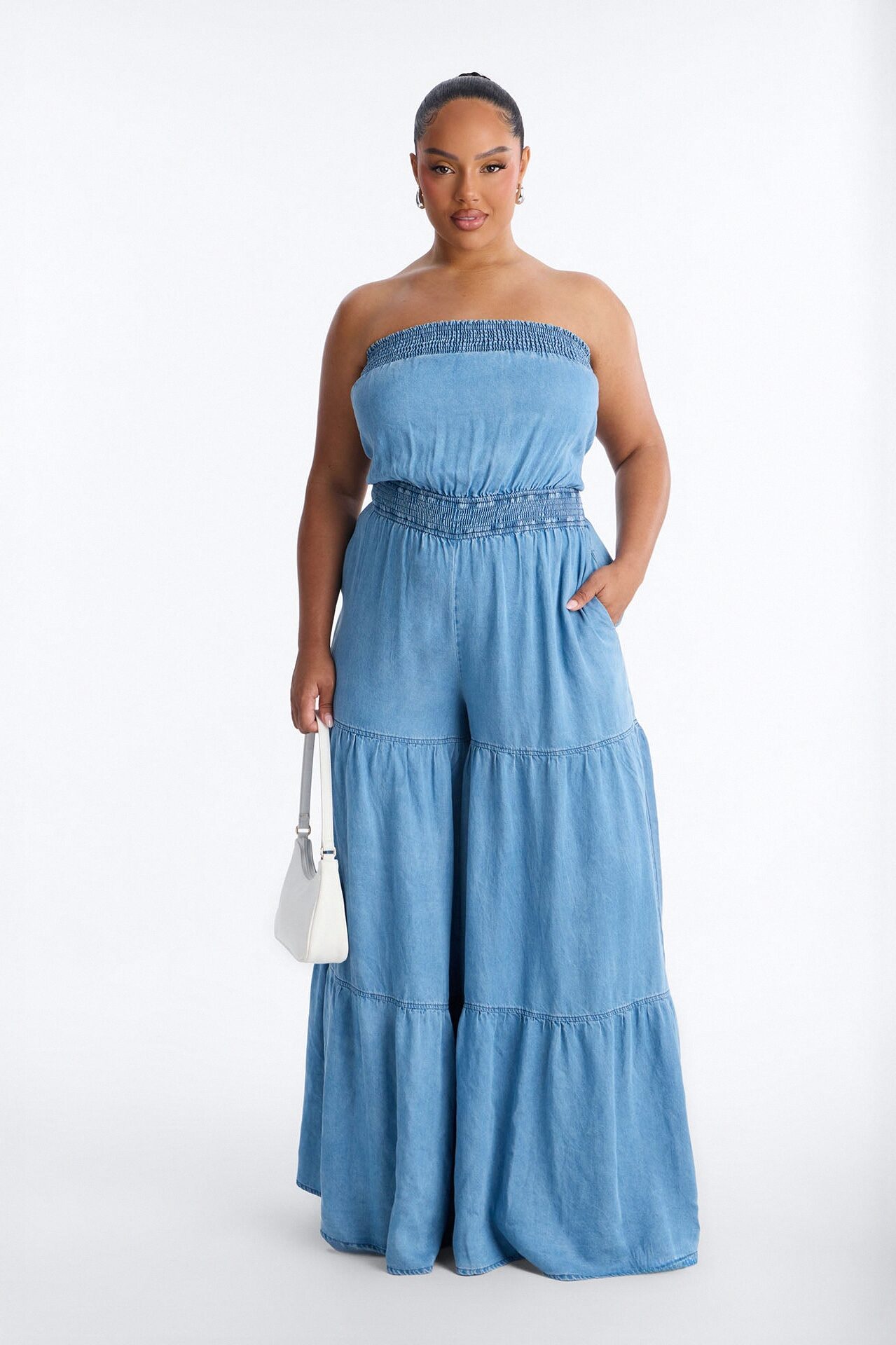 Denim Cutie Strapless Wide Leg Jumpsuit - Medium Wash