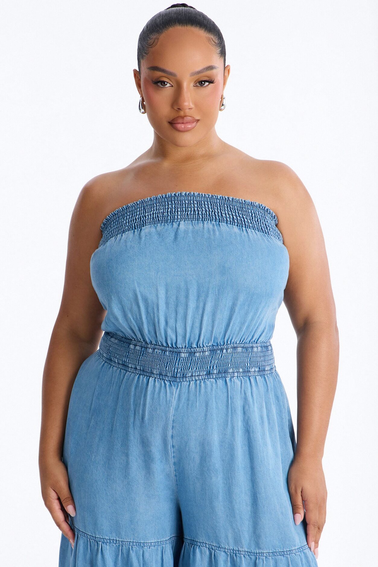 Denim Cutie Strapless Wide Leg Jumpsuit - Medium Wash