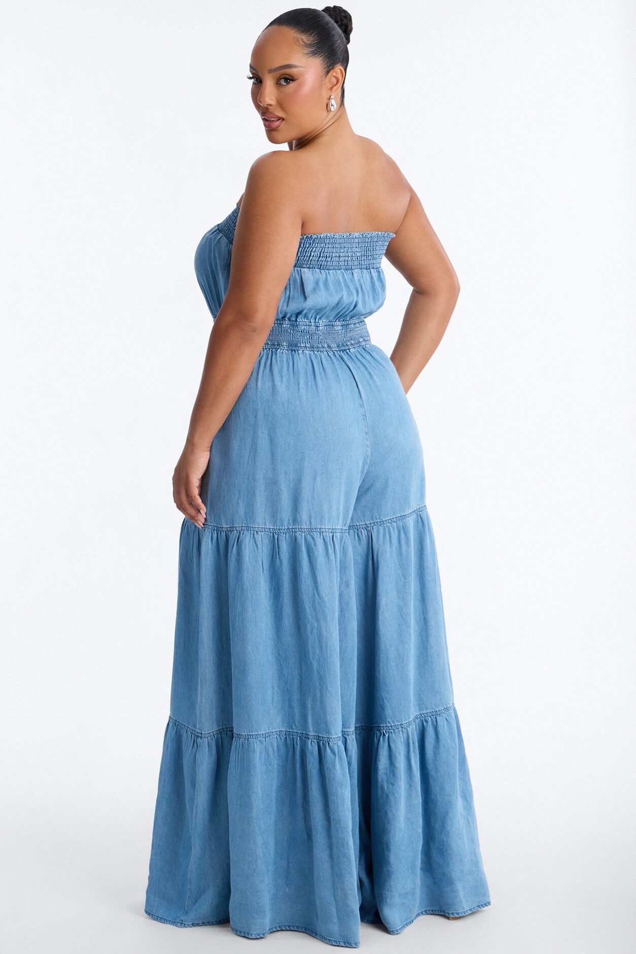 Denim Cutie Strapless Wide Leg Jumpsuit - Medium Wash