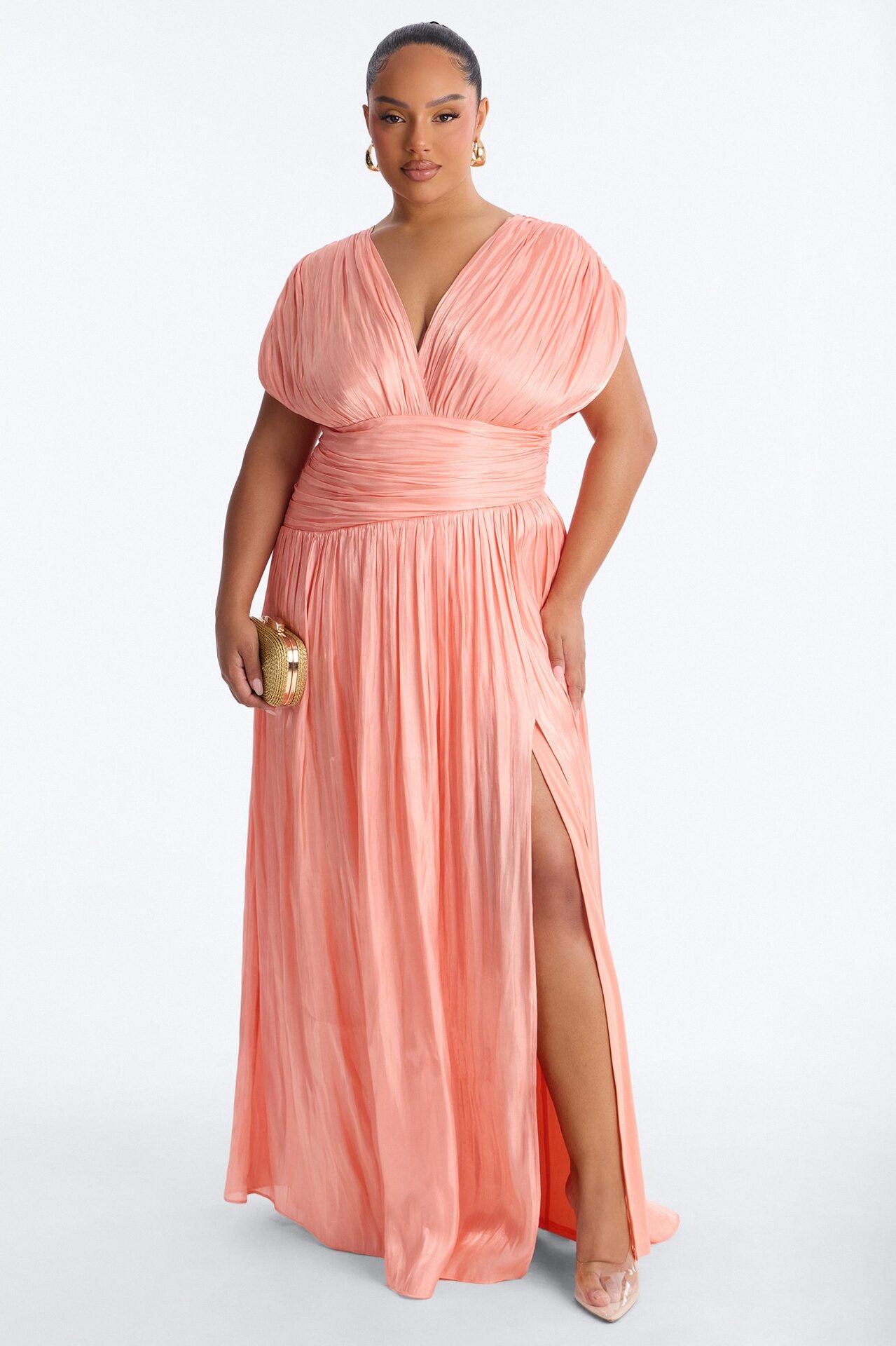 Jianna Pleated Drop Waist Gown - Peach