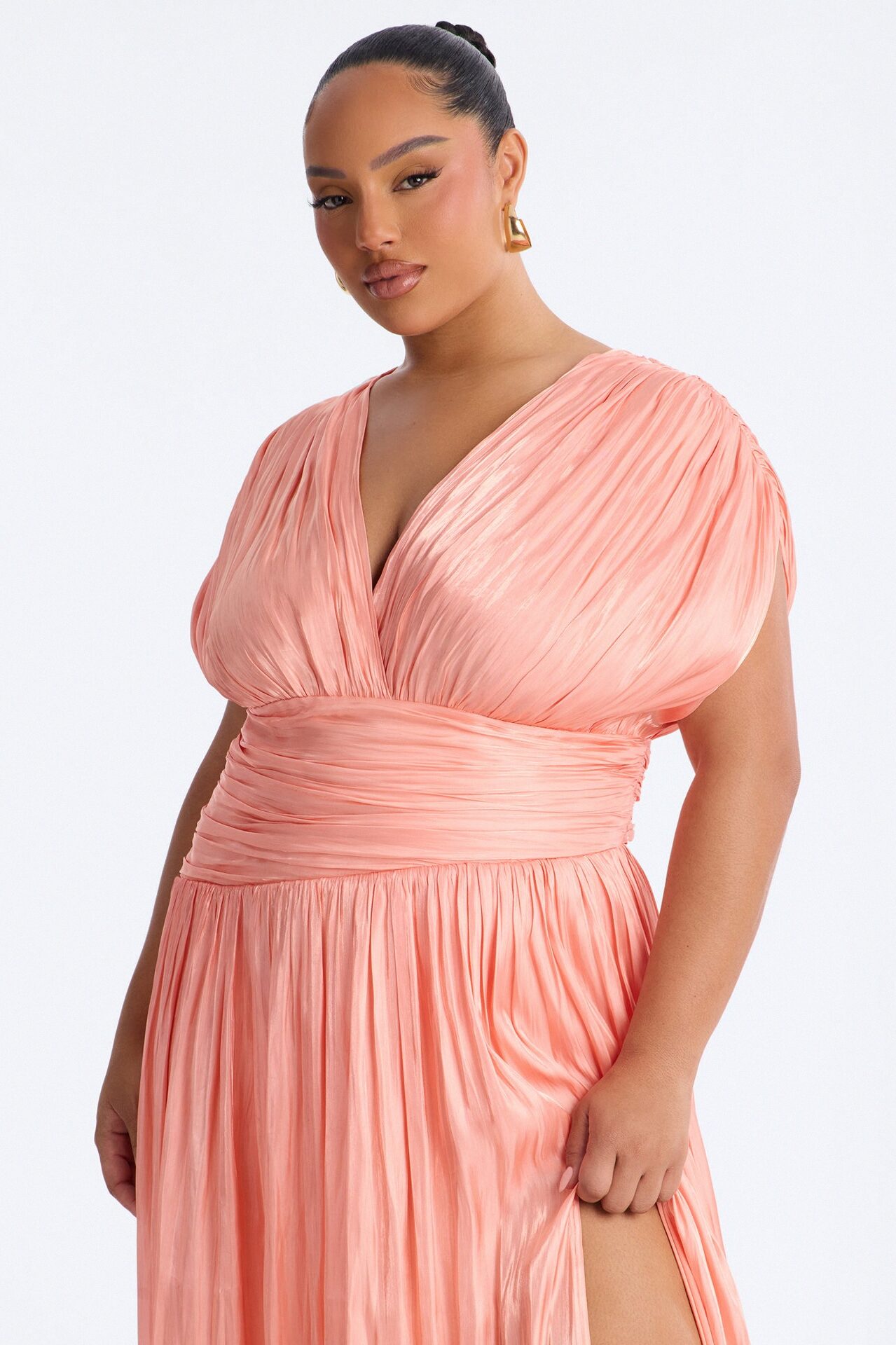 Jianna Pleated Drop Waist Gown - Peach