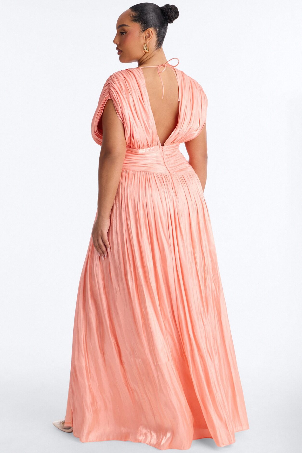 Jianna Pleated Drop Waist Gown - Peach