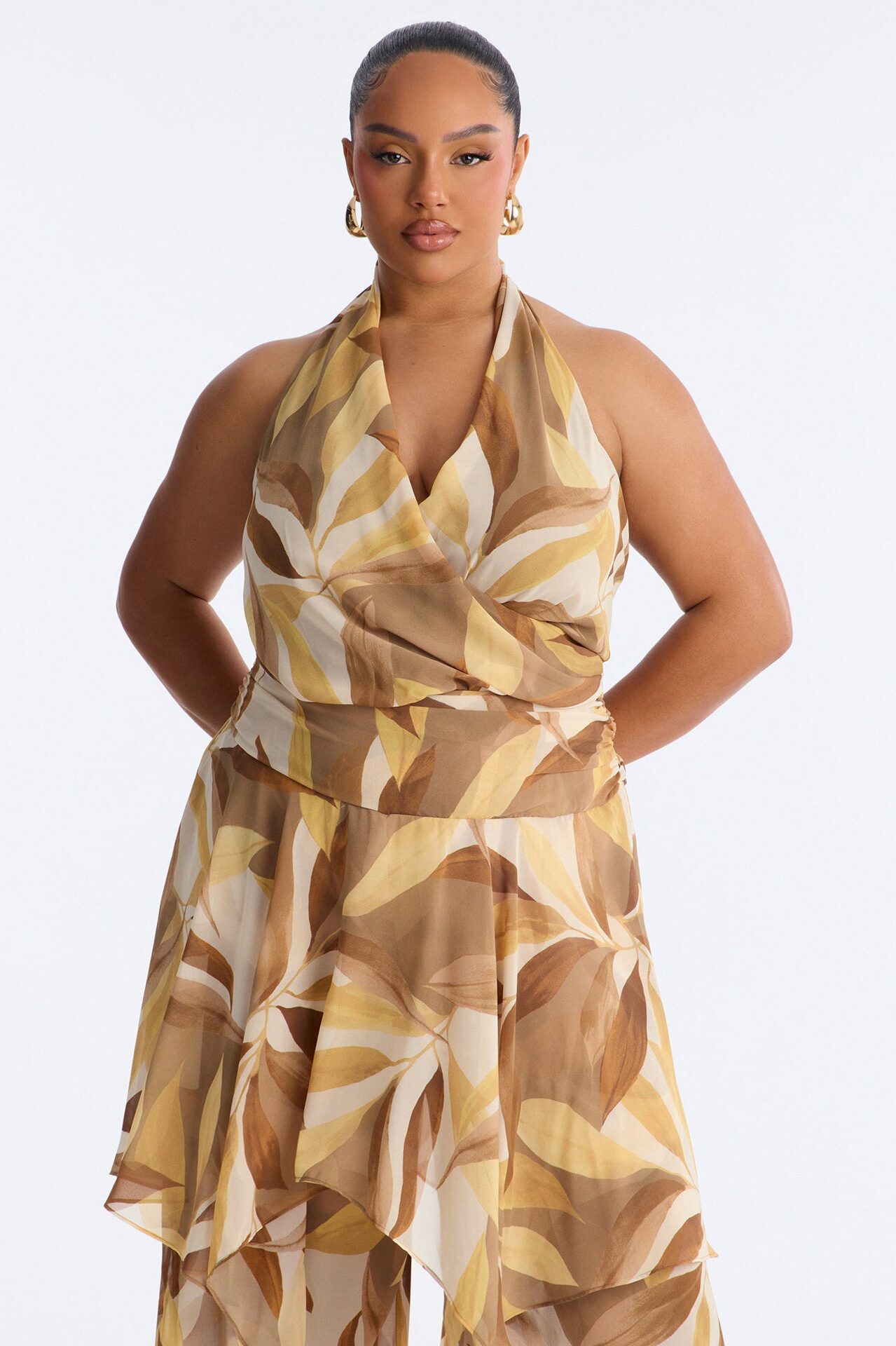Boho Oasis Halter Abstract Jumpsuit - Khaki