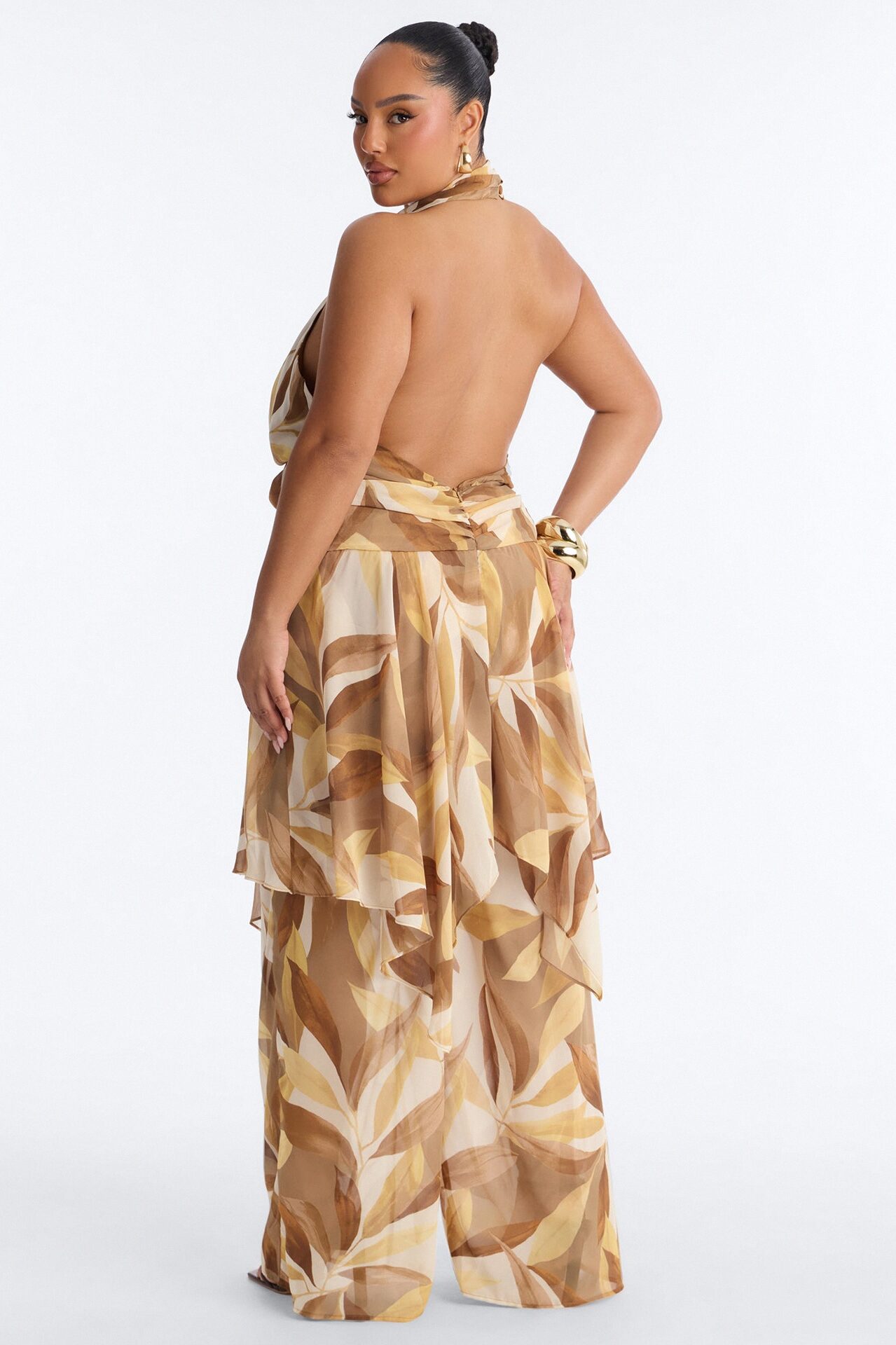 Boho Oasis Halter Abstract Jumpsuit - Khaki