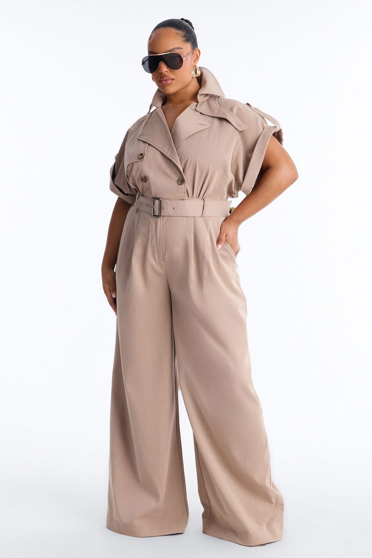 Gayle Belted Trench Jumpsuit - Mocha