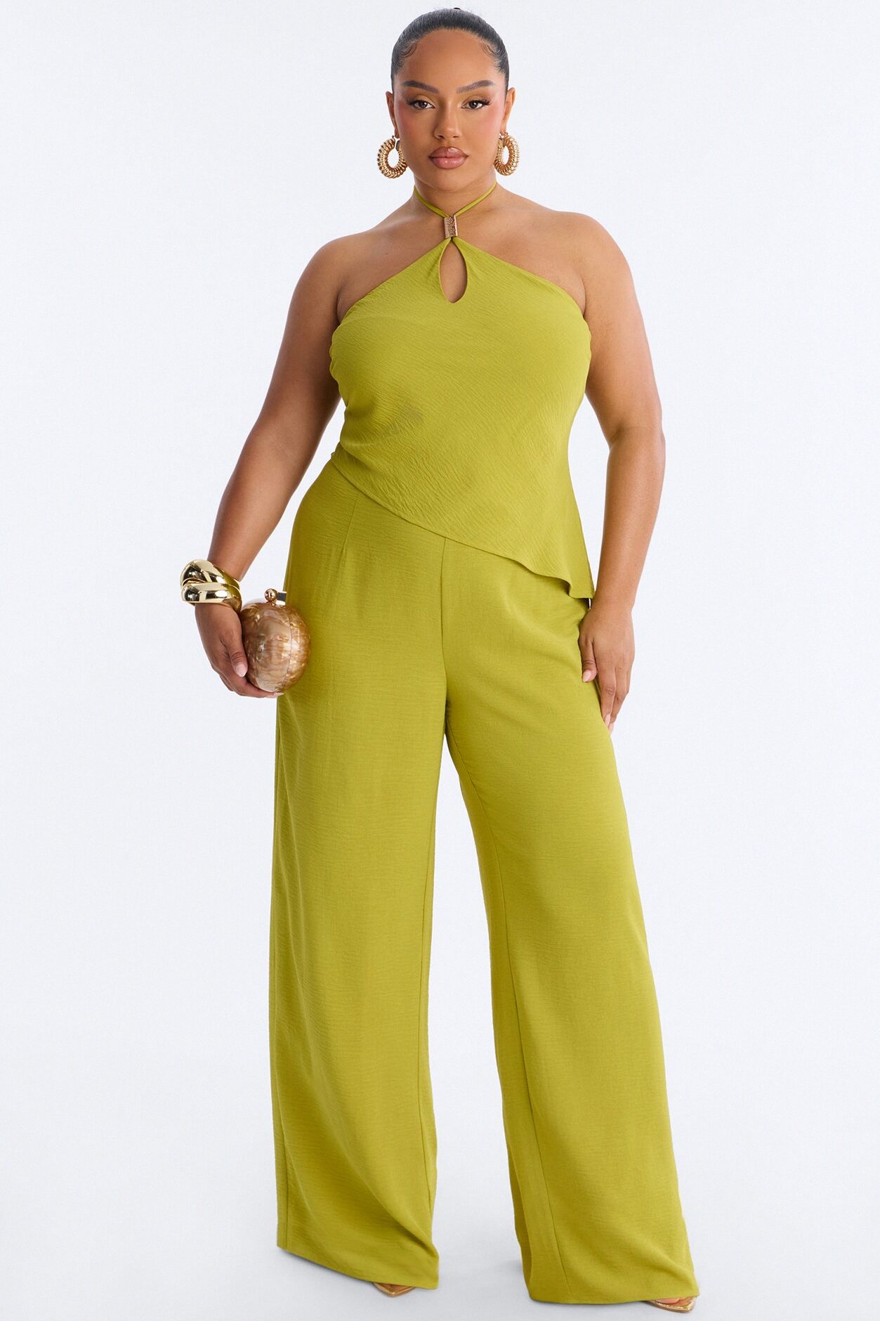 Jessica Hardware Halter Pant Set - Chartreuse
