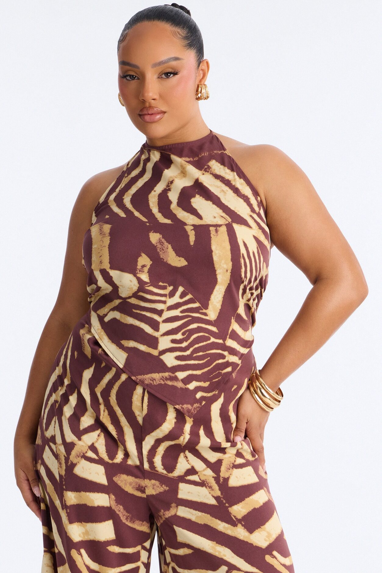 Mara Halter Wide Leg Jumpsuit - Brown/combo