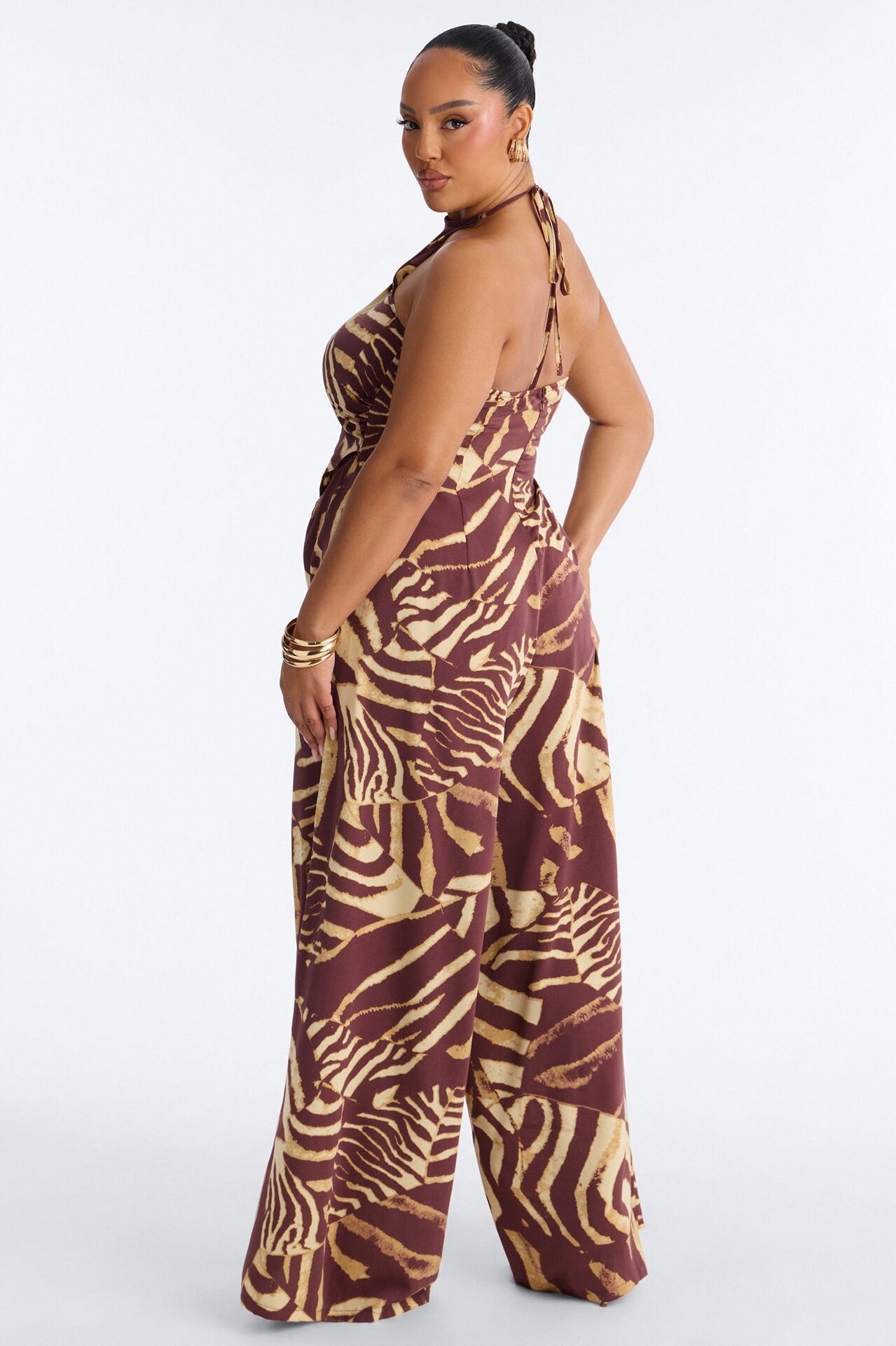 Mara Halter Wide Leg Jumpsuit - Brown/combo