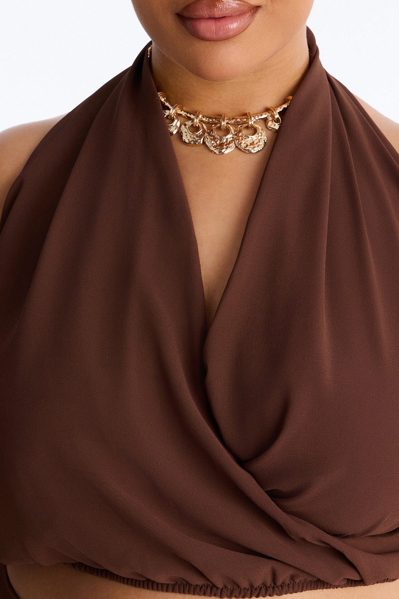 Current Mood Chiffon Halter Pant Set - Brown