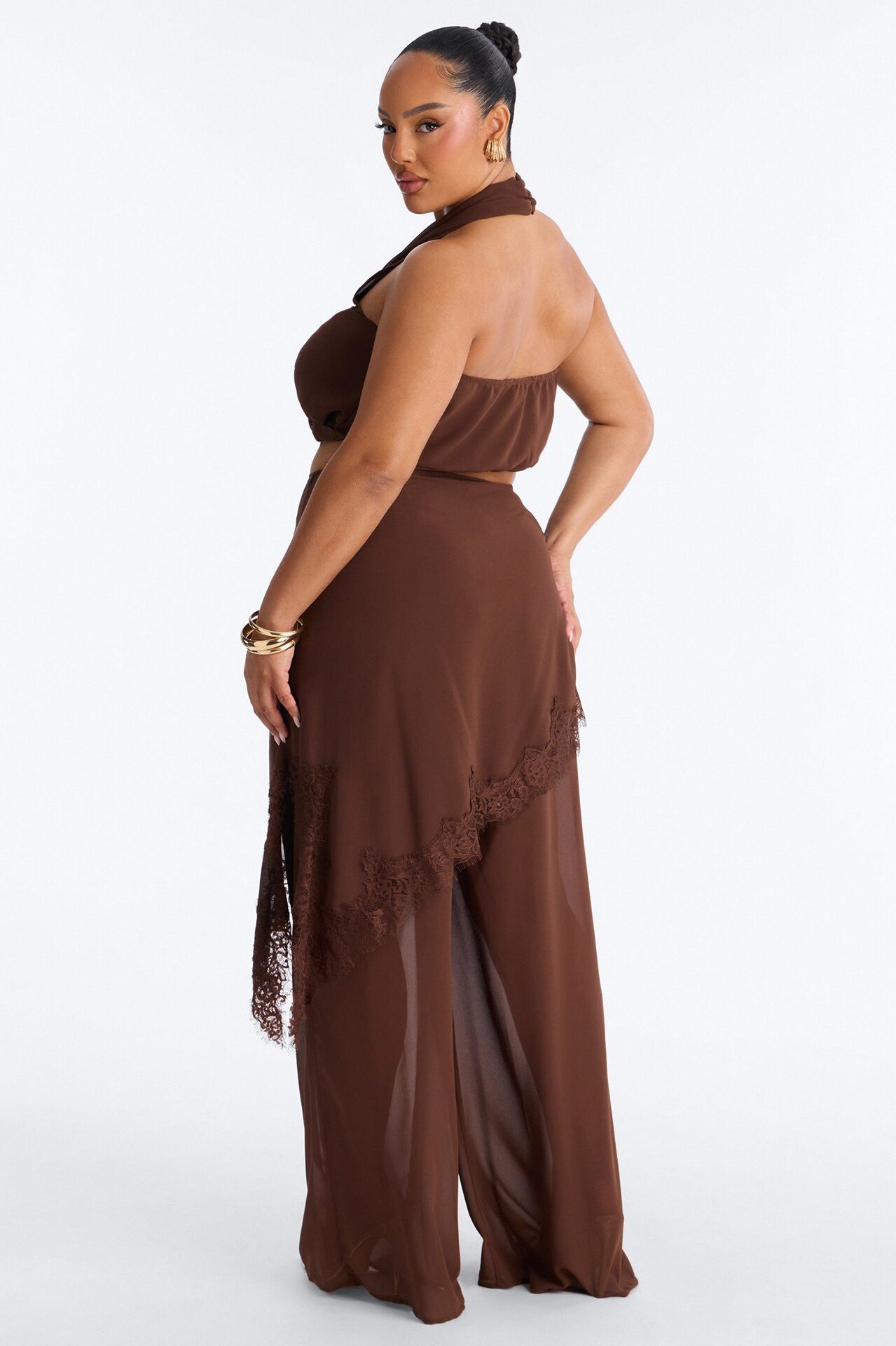 Current Mood Chiffon Halter Pant Set - Brown