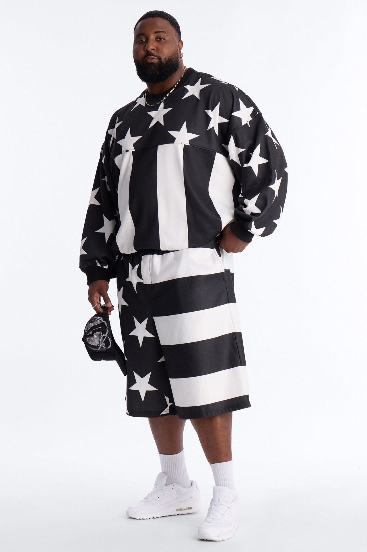 Stars And Stripes Oversized Crew Neck Sweatshirt - Black/White