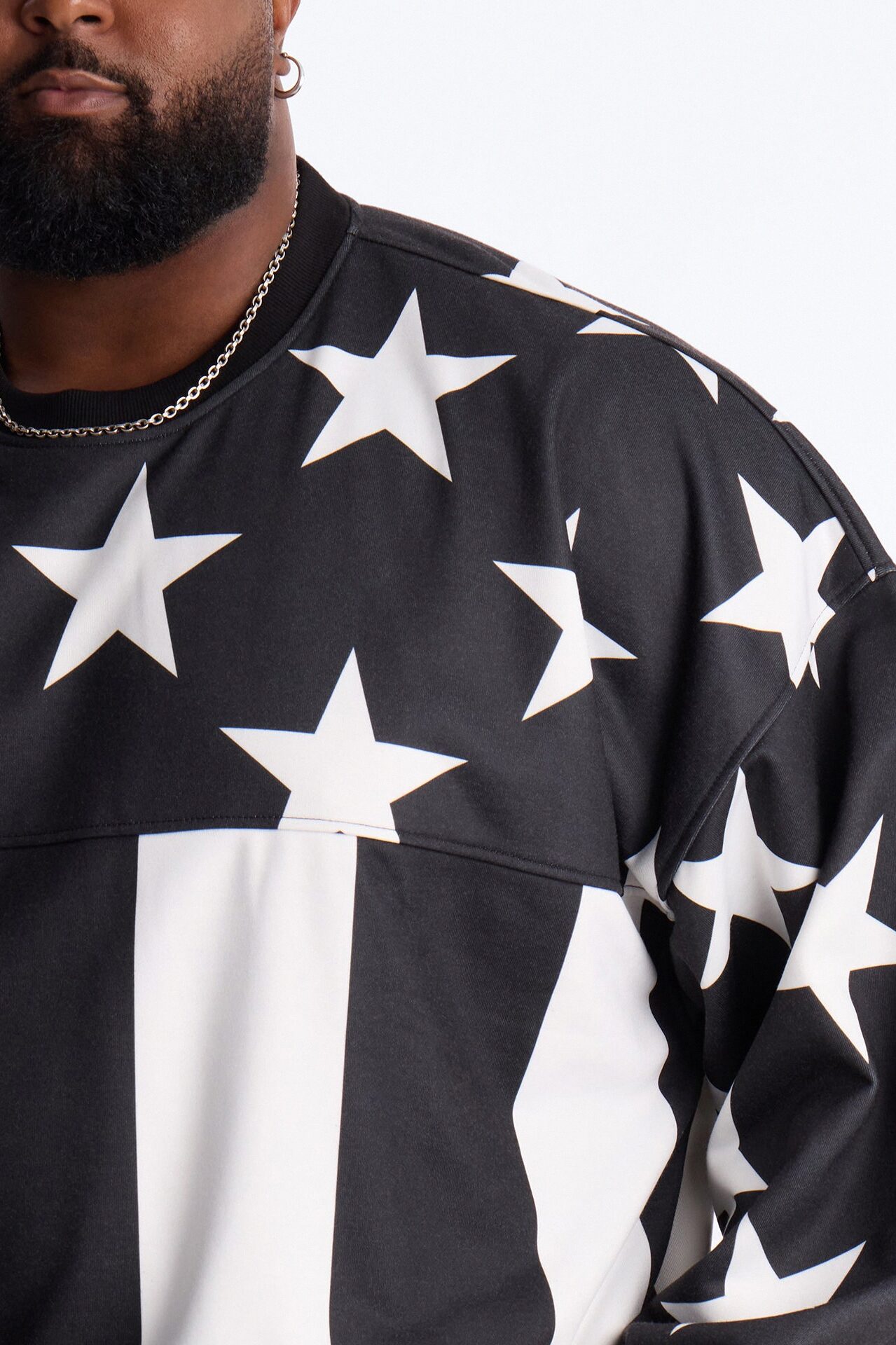 Stars And Stripes Oversized Crew Neck Sweatshirt - Black/White