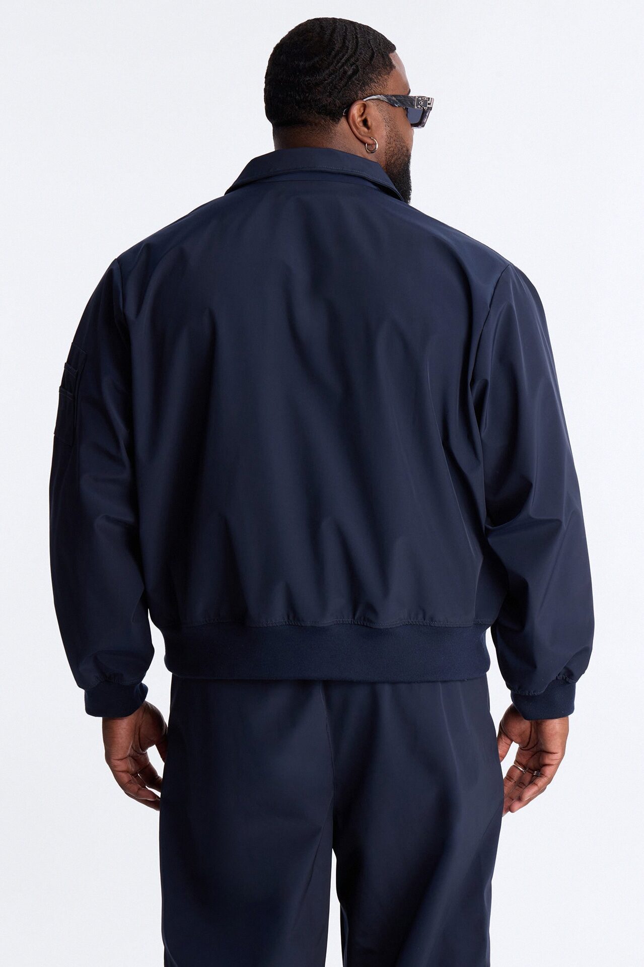 Cropped Relaxed Liberty Zip Bomber Jacket - Navy