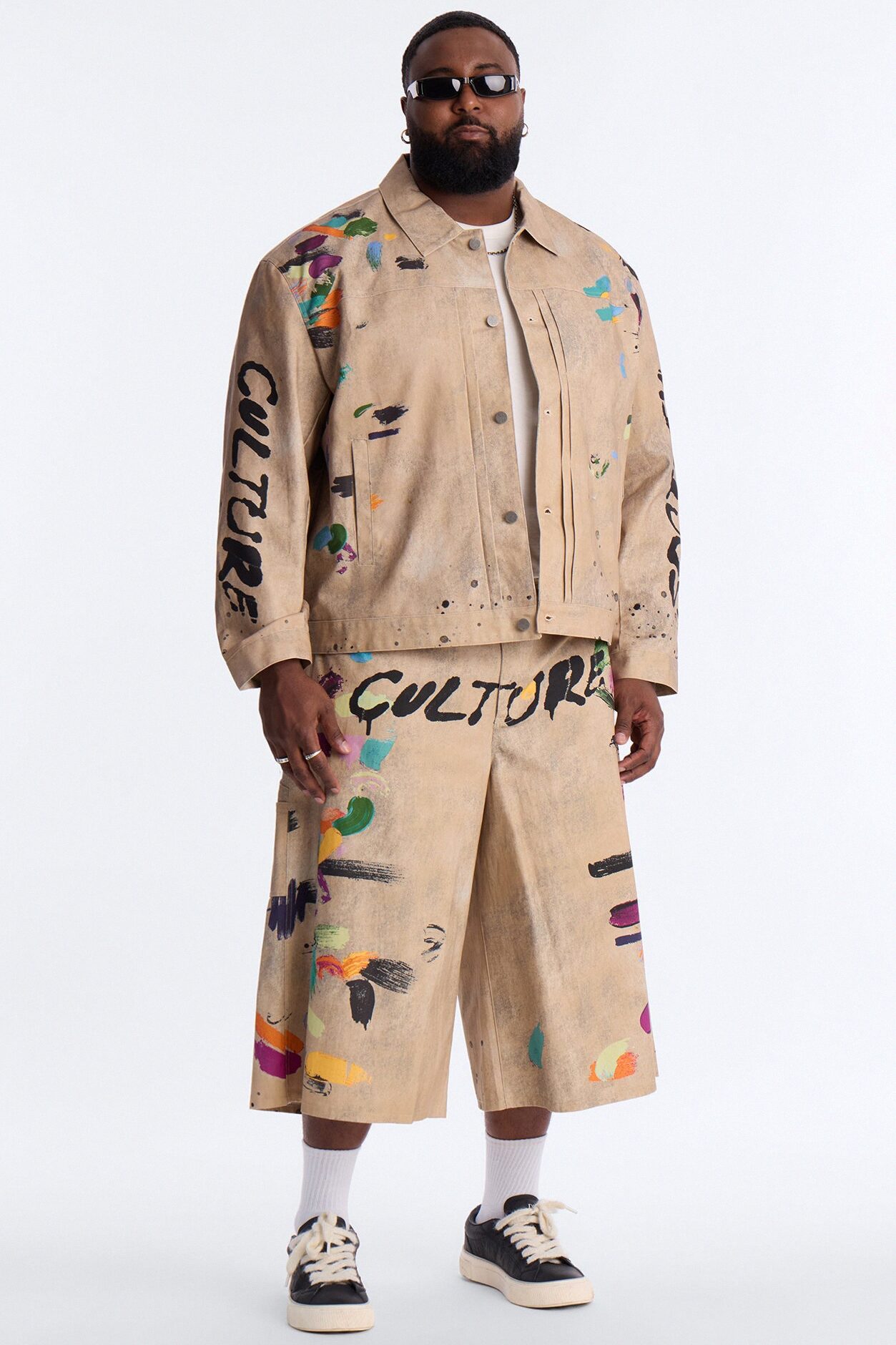 Cropped Culture Society Paint Splatter Boxy Work Jacket - Khaki