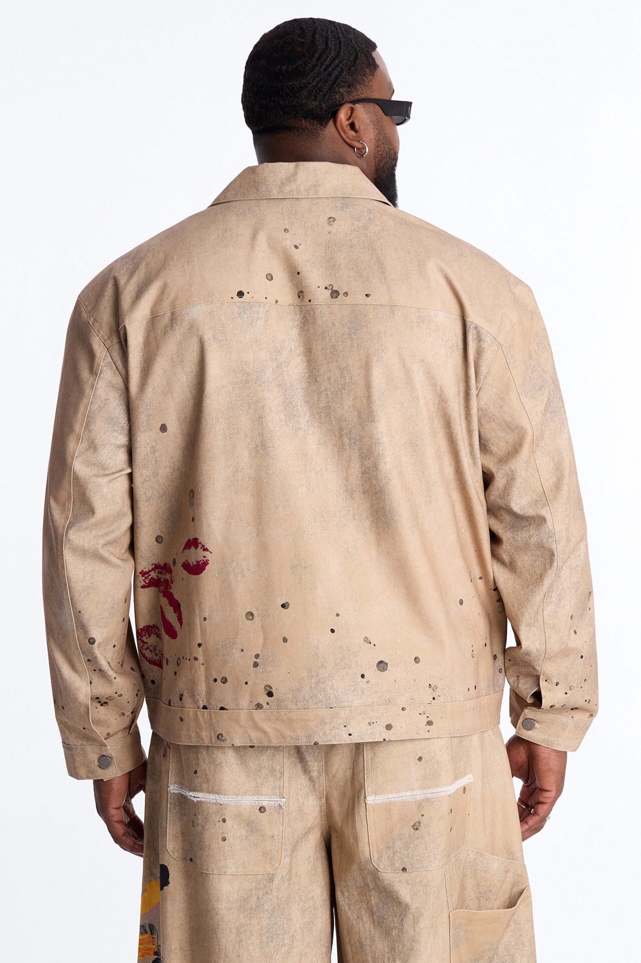 Cropped Culture Society Paint Splatter Boxy Work Jacket - Khaki