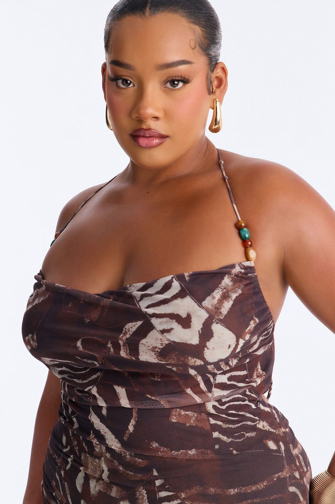 Maryam Abstract Mesh Mini Dress - Brown/combo