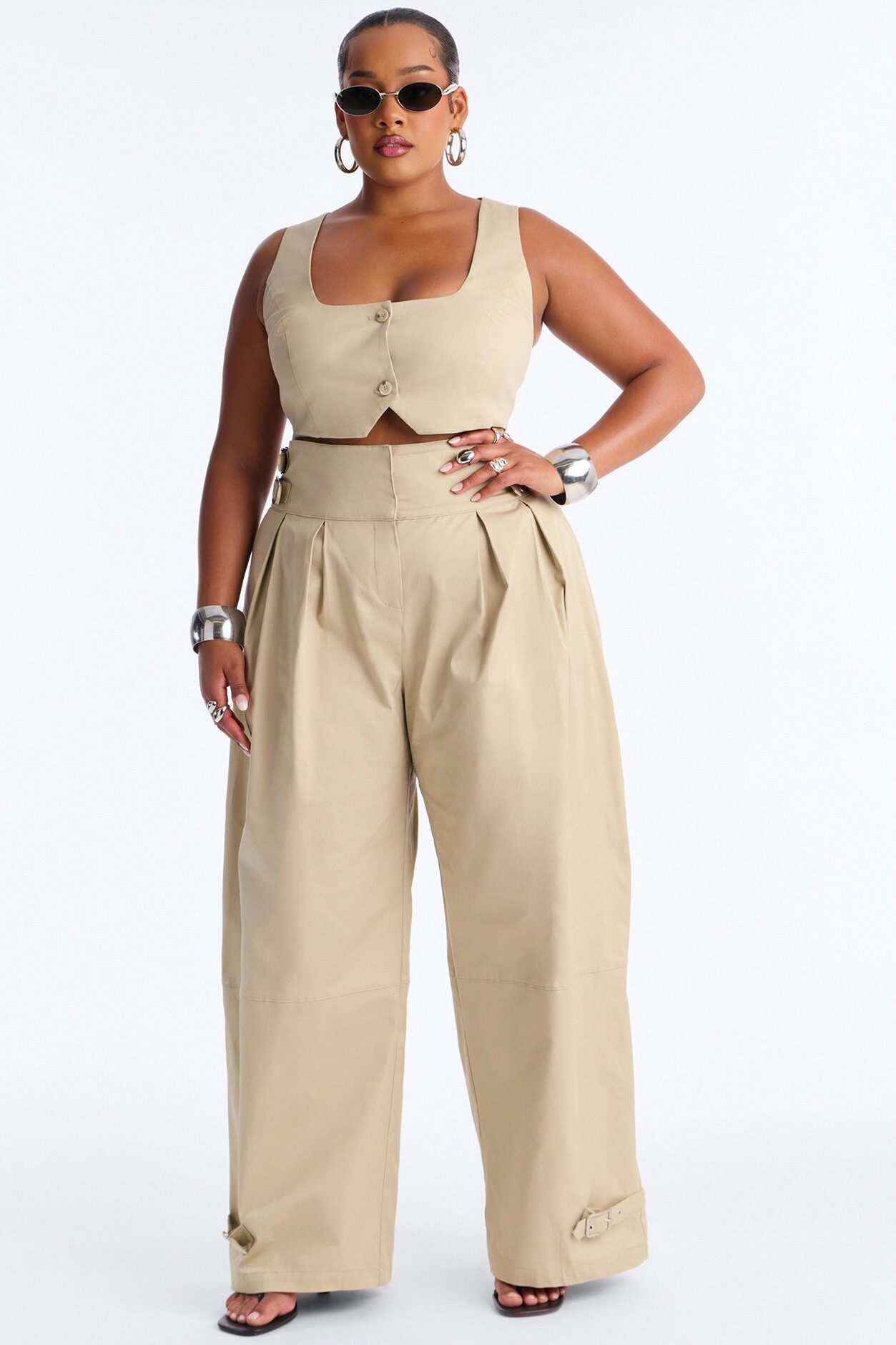 City Girl Twill Pant Set - Tan