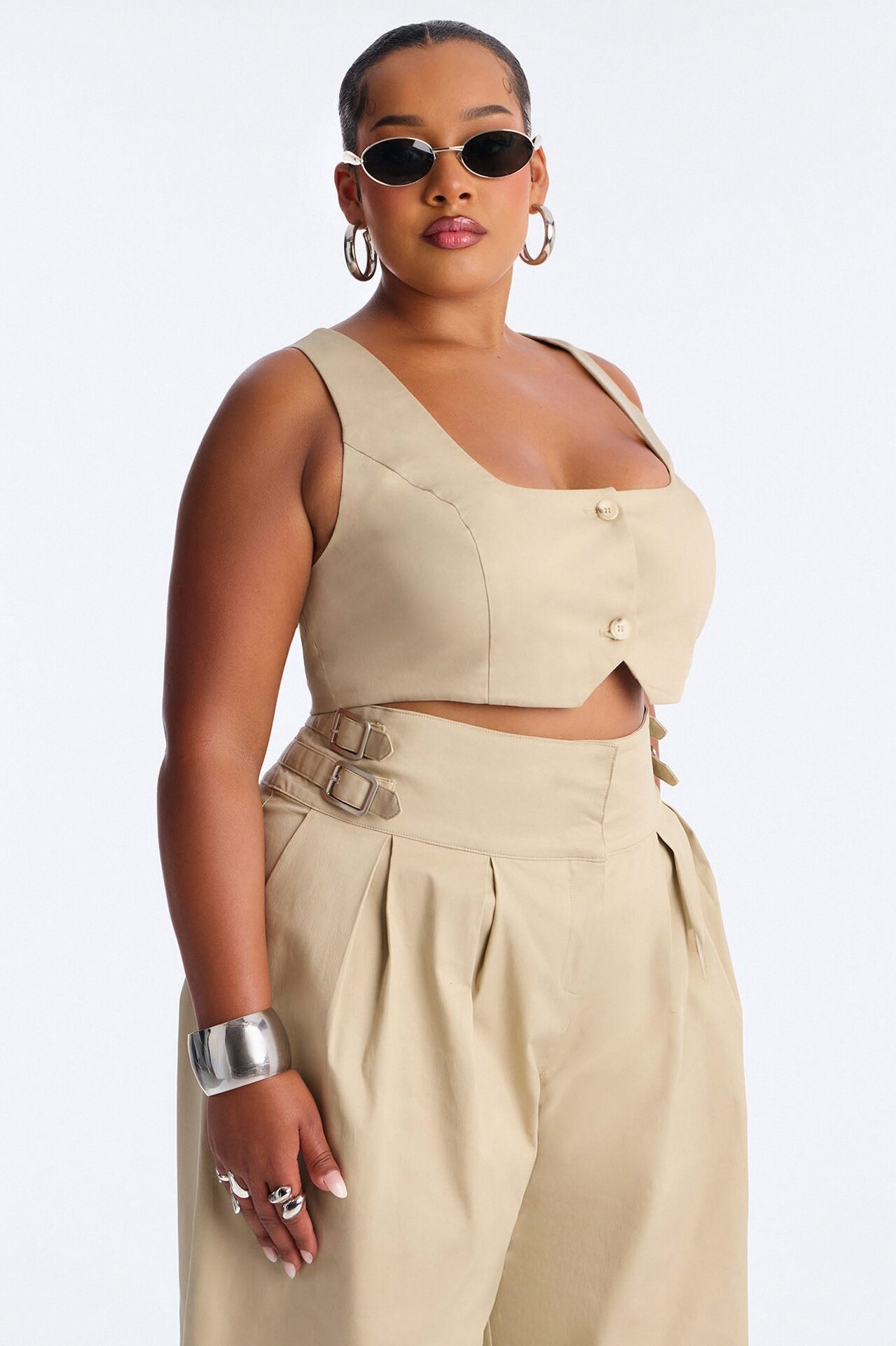 City Girl Twill Pant Set - Tan