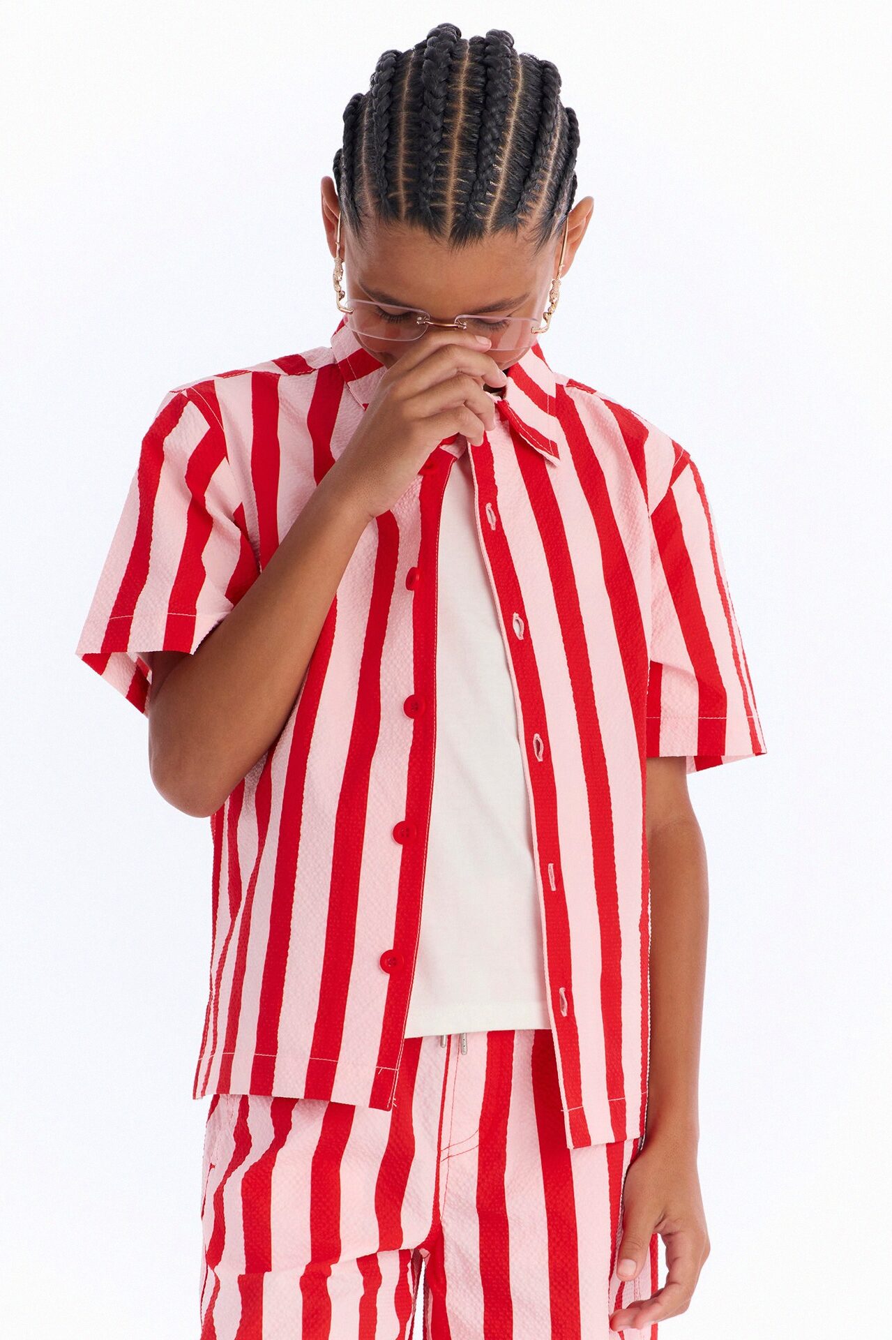 Mini Striped Party Seersucker Button Up Shirt - Red