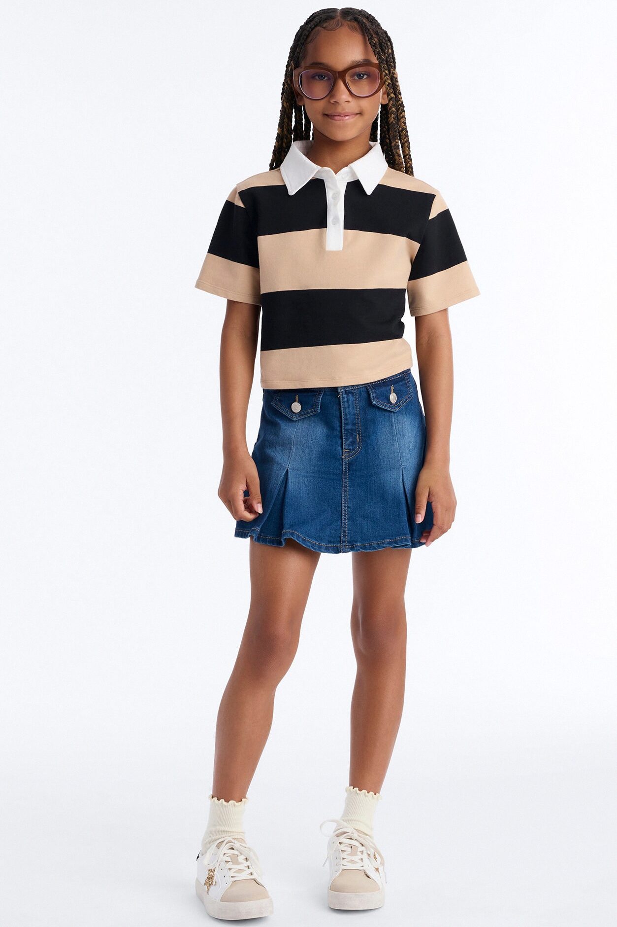 Mini Dancing Through It All Pleated Denim Skort - Medium Wash
