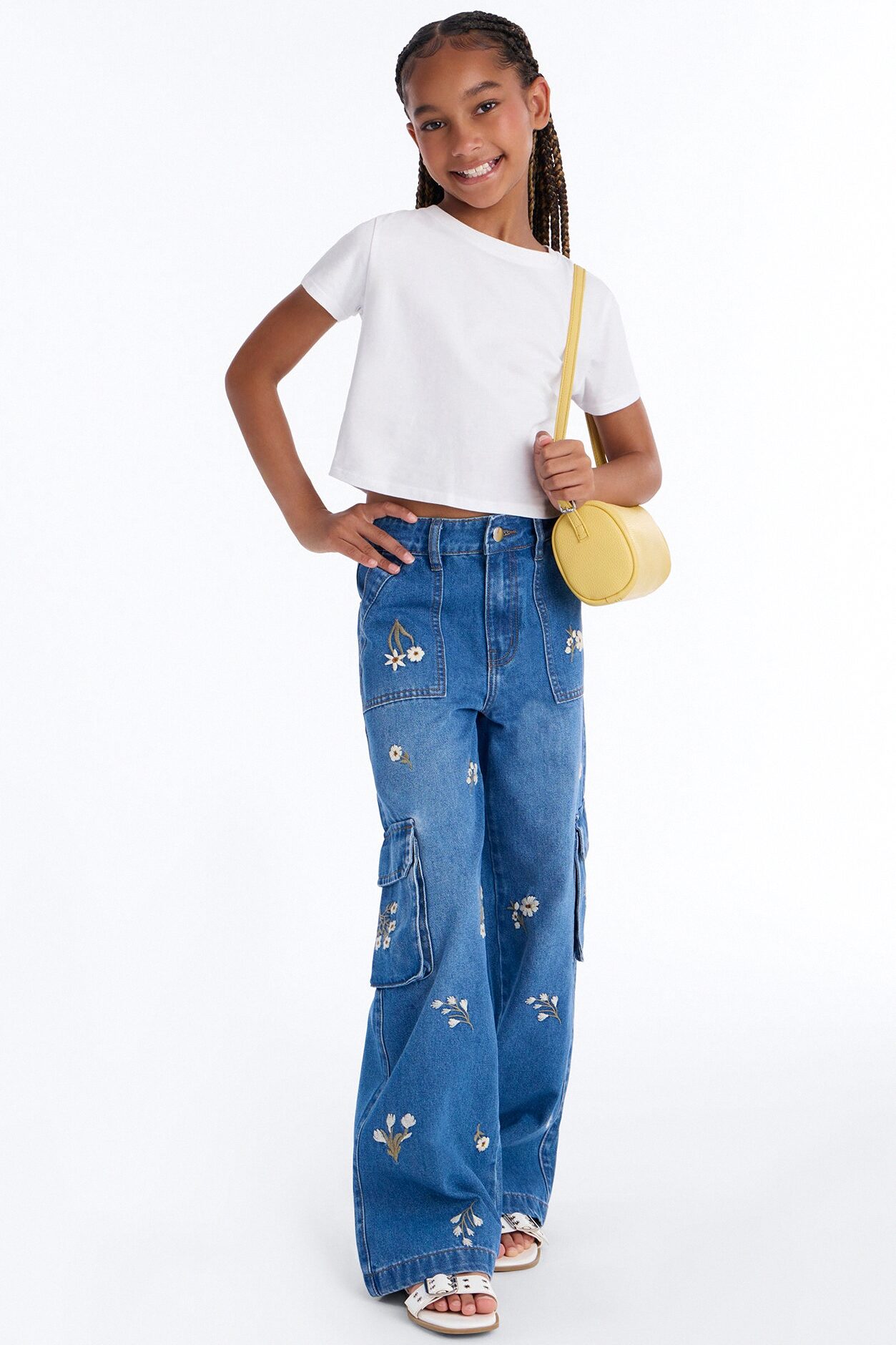 Mini Fab Flowers Cargo Jeans - Medium Wash