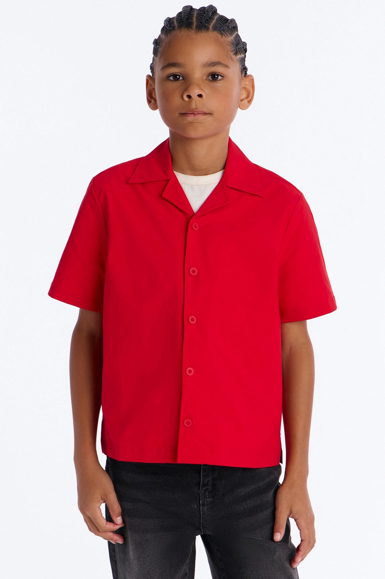 Mini Montez Cuban Collar Button Up Shirt - Brick Red