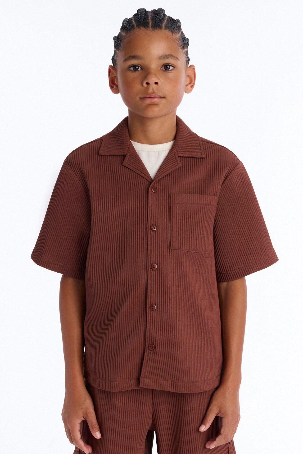 Mini Show Up Short Sleeve Cuban Shirt - Chocolate