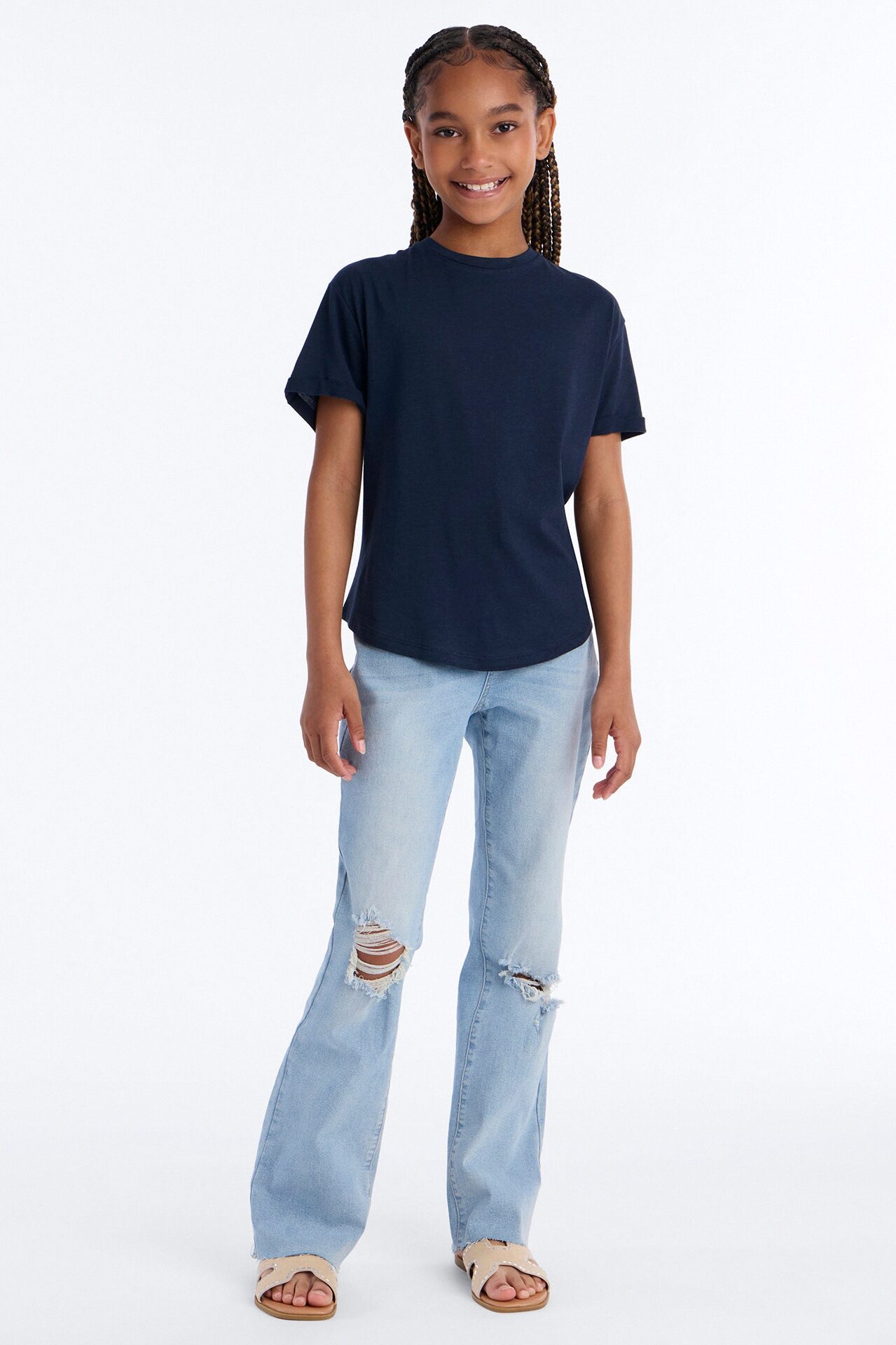 Mini Annie Cuffed Short Sleeve Top - Navy