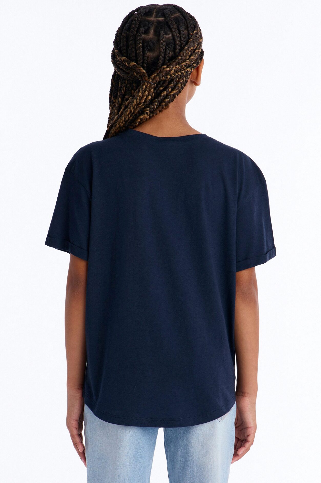 Mini Annie Cuffed Short Sleeve Top - Navy