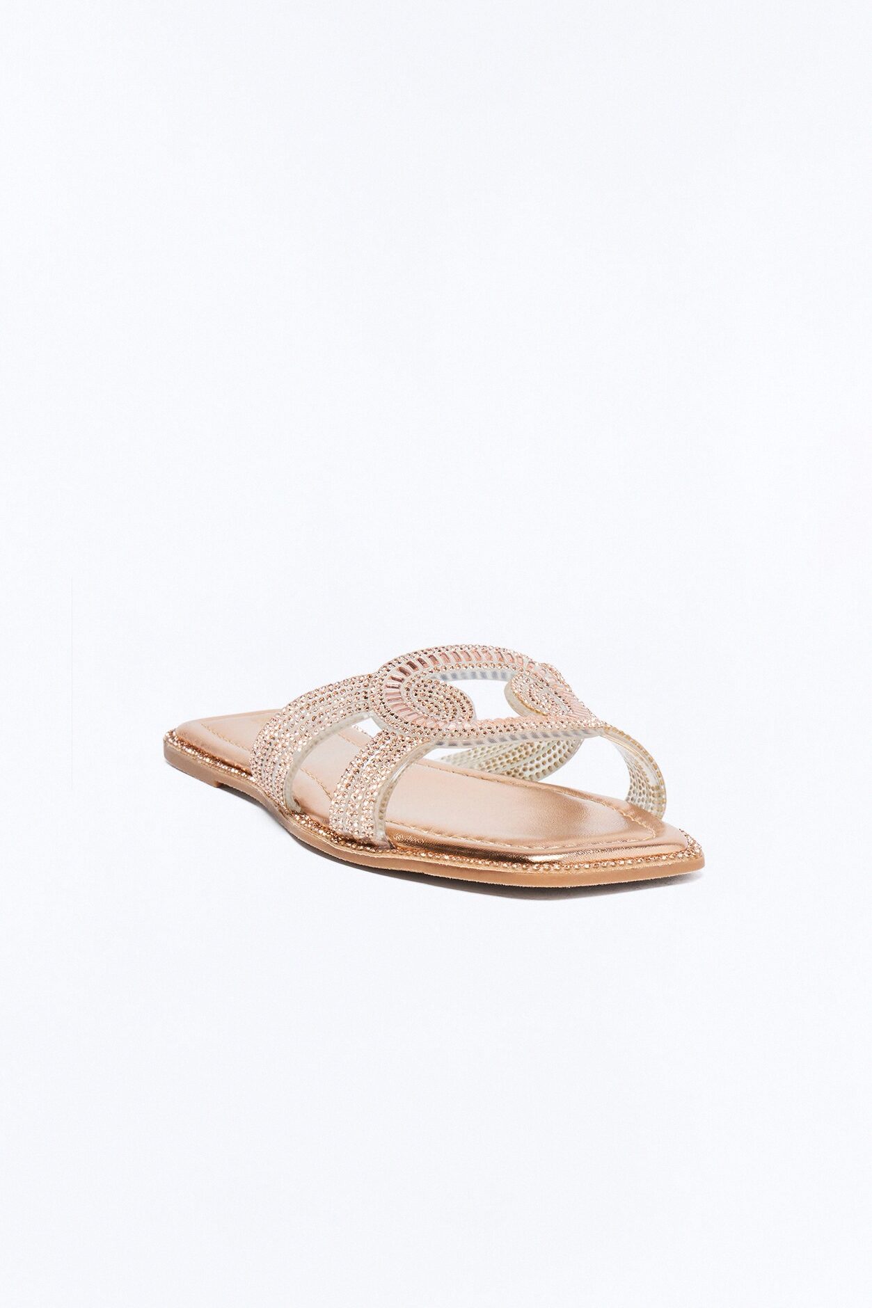 Alita Rhinestone Slip On Sandals - Rose Gold