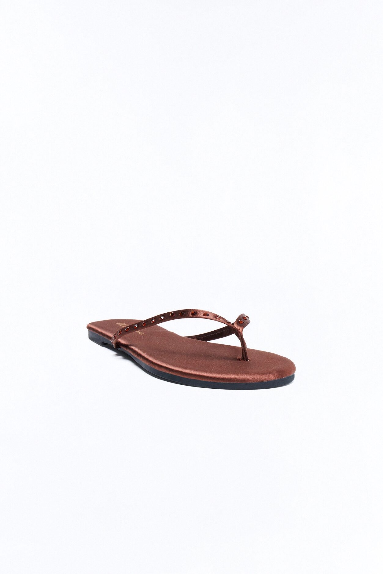 Davi Rhinestone Trim Satin Flip Flops - Brown