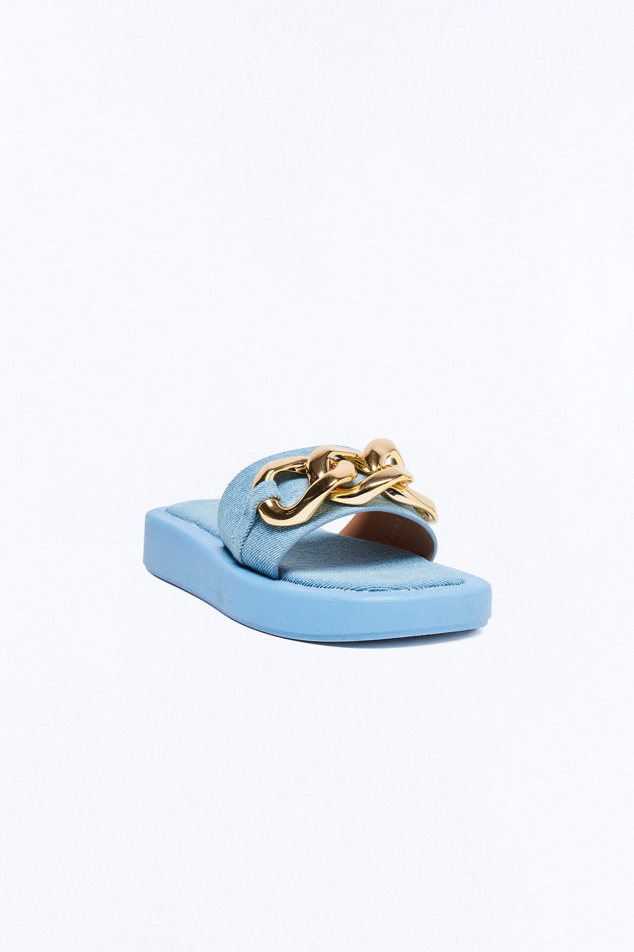 Lilia Chain Detail Denim Flat Sandal - Denim