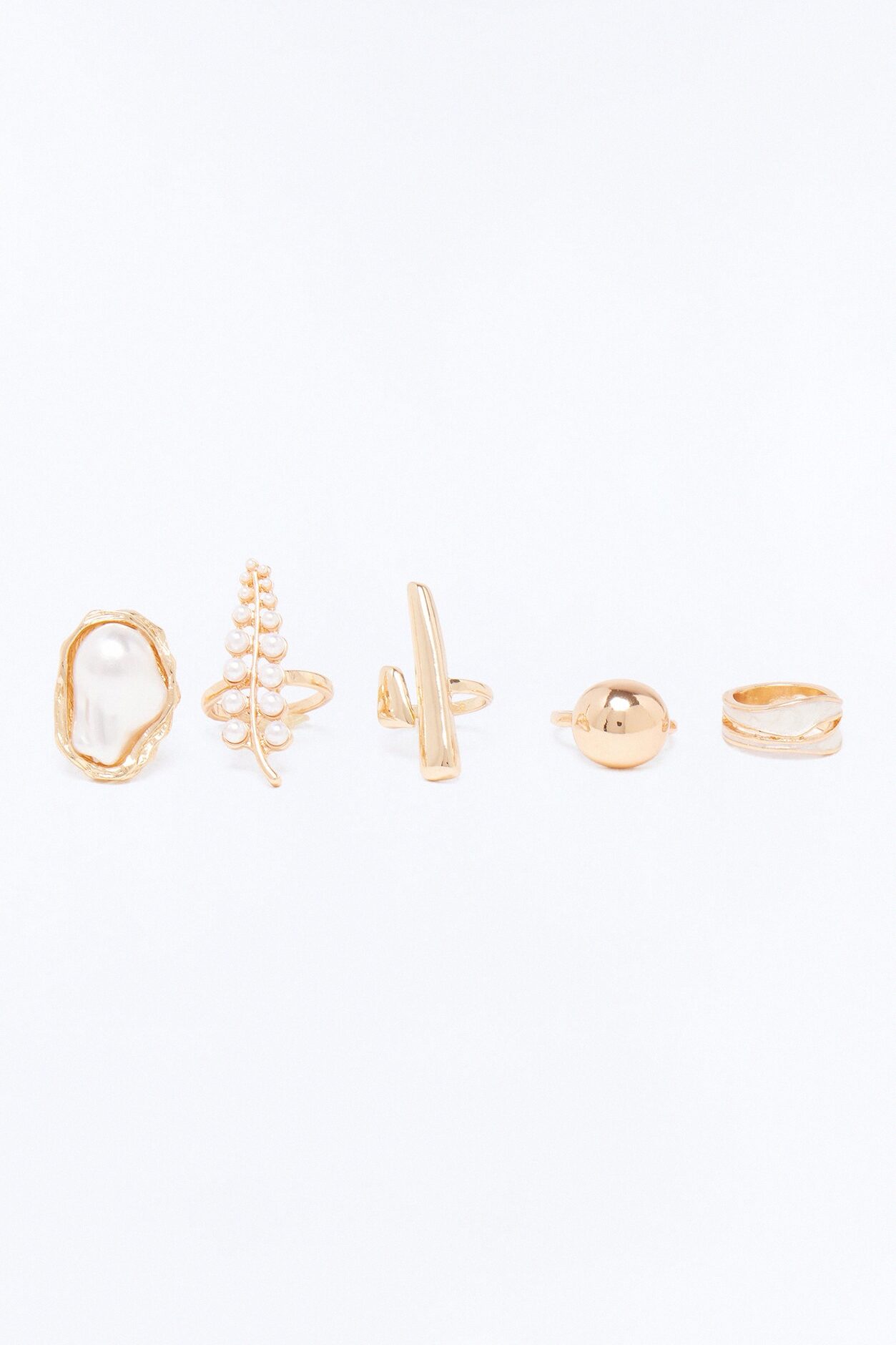 Pearl Tide 5 Piece Ring Set - Gold
