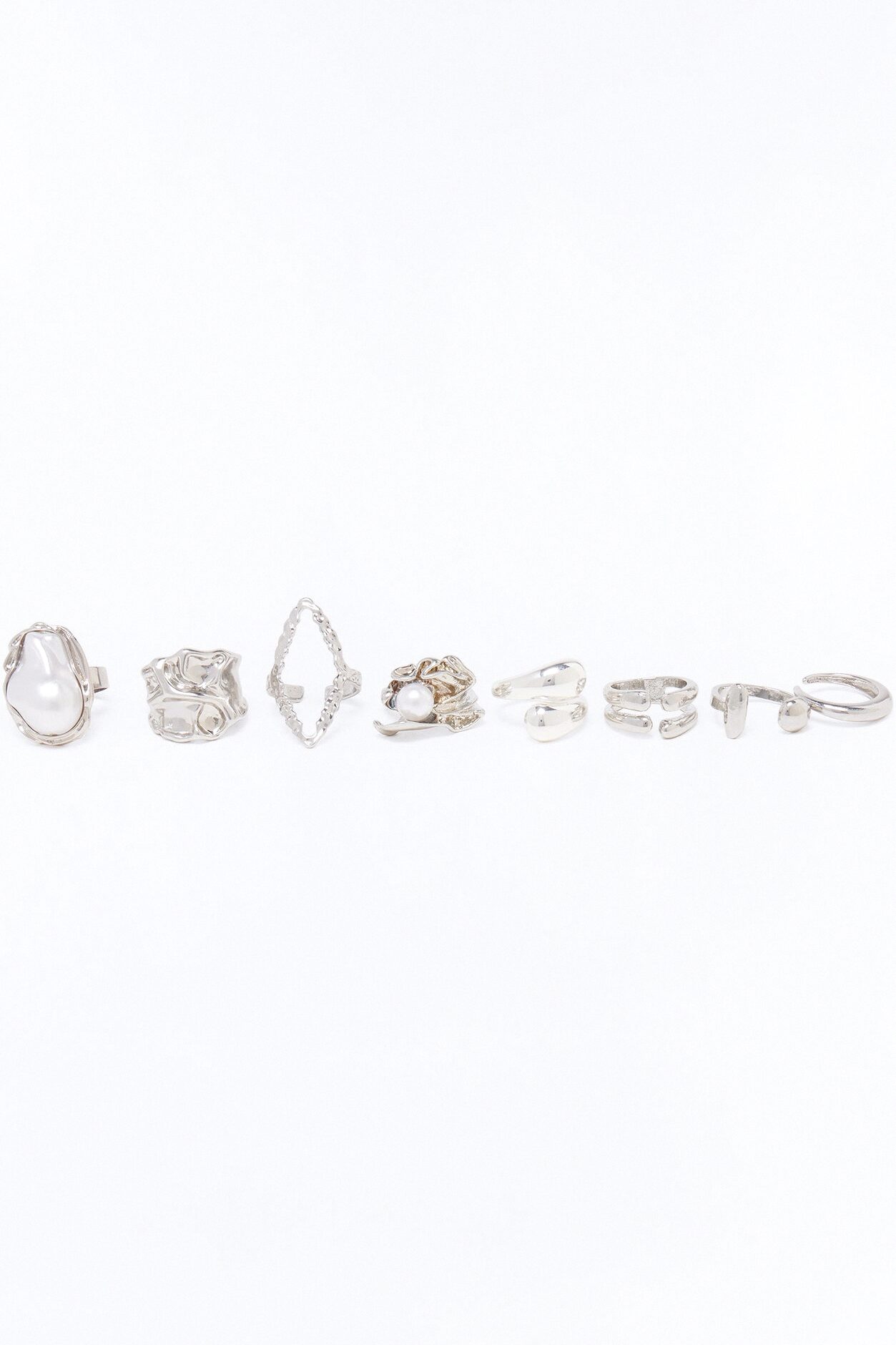 Water Pearl 8 Piece Multi Ring Set - Silver