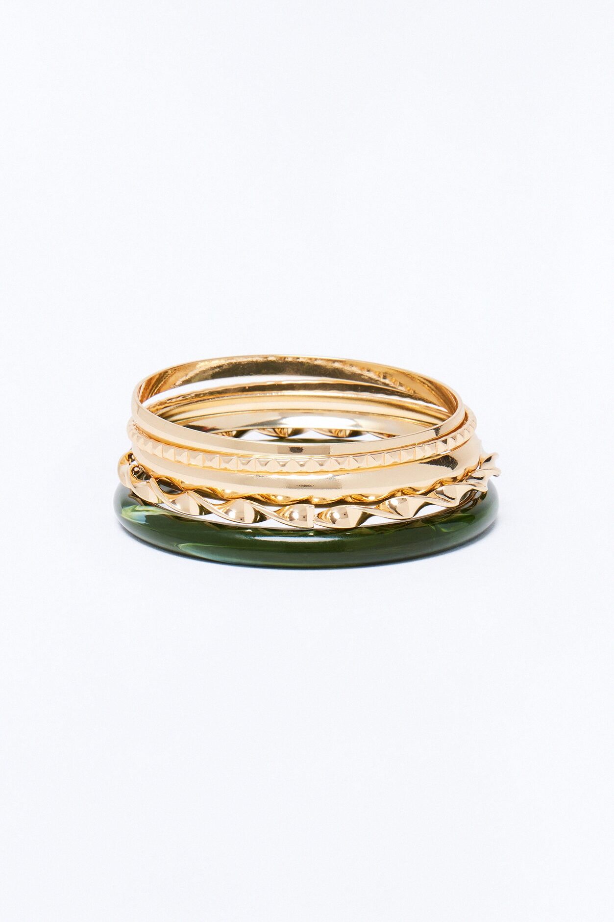 Too Much Hardware 5 Piece Bangle Set - Gold/Green