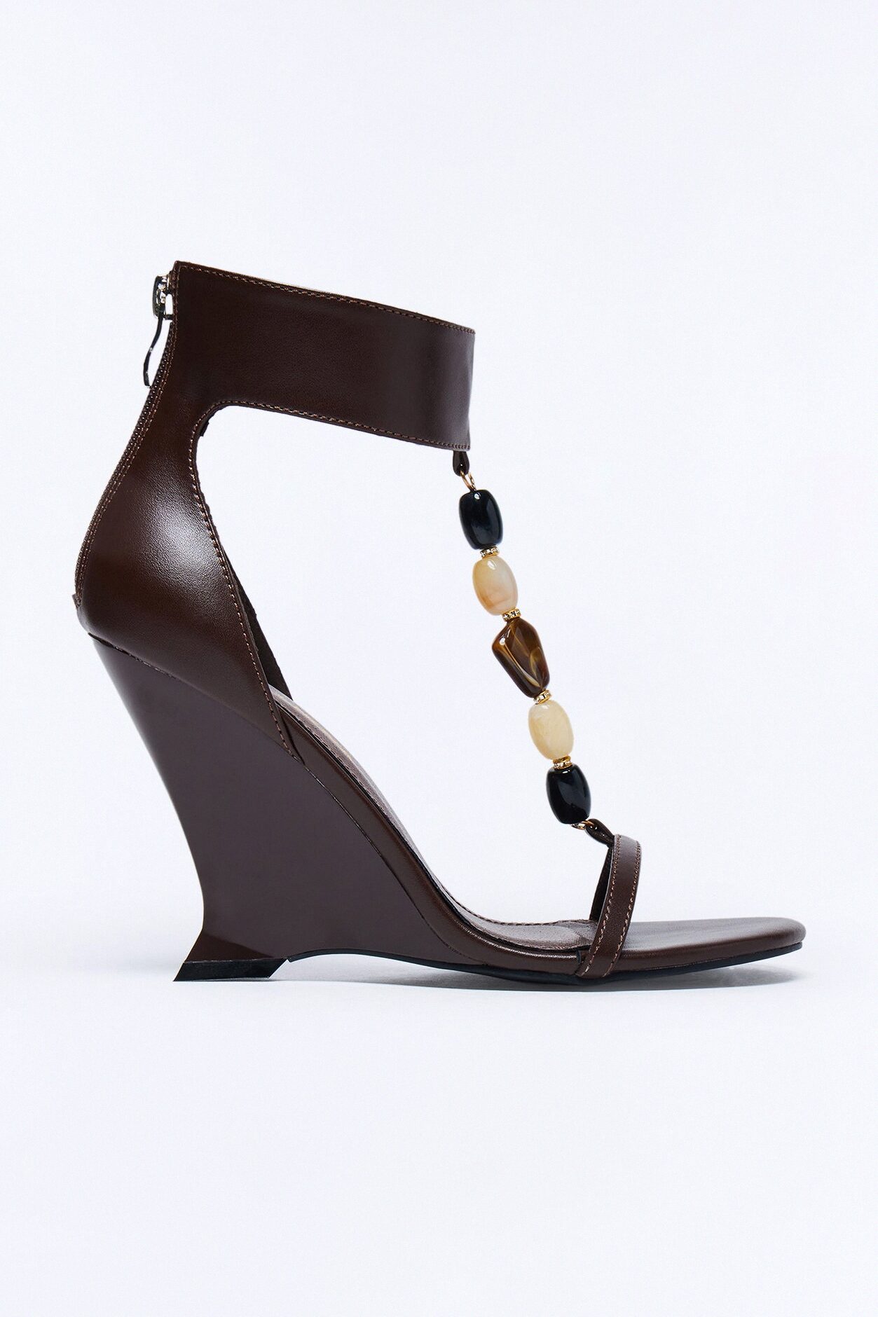 Rockie Beaded Ankle Strap Wedges - Brown